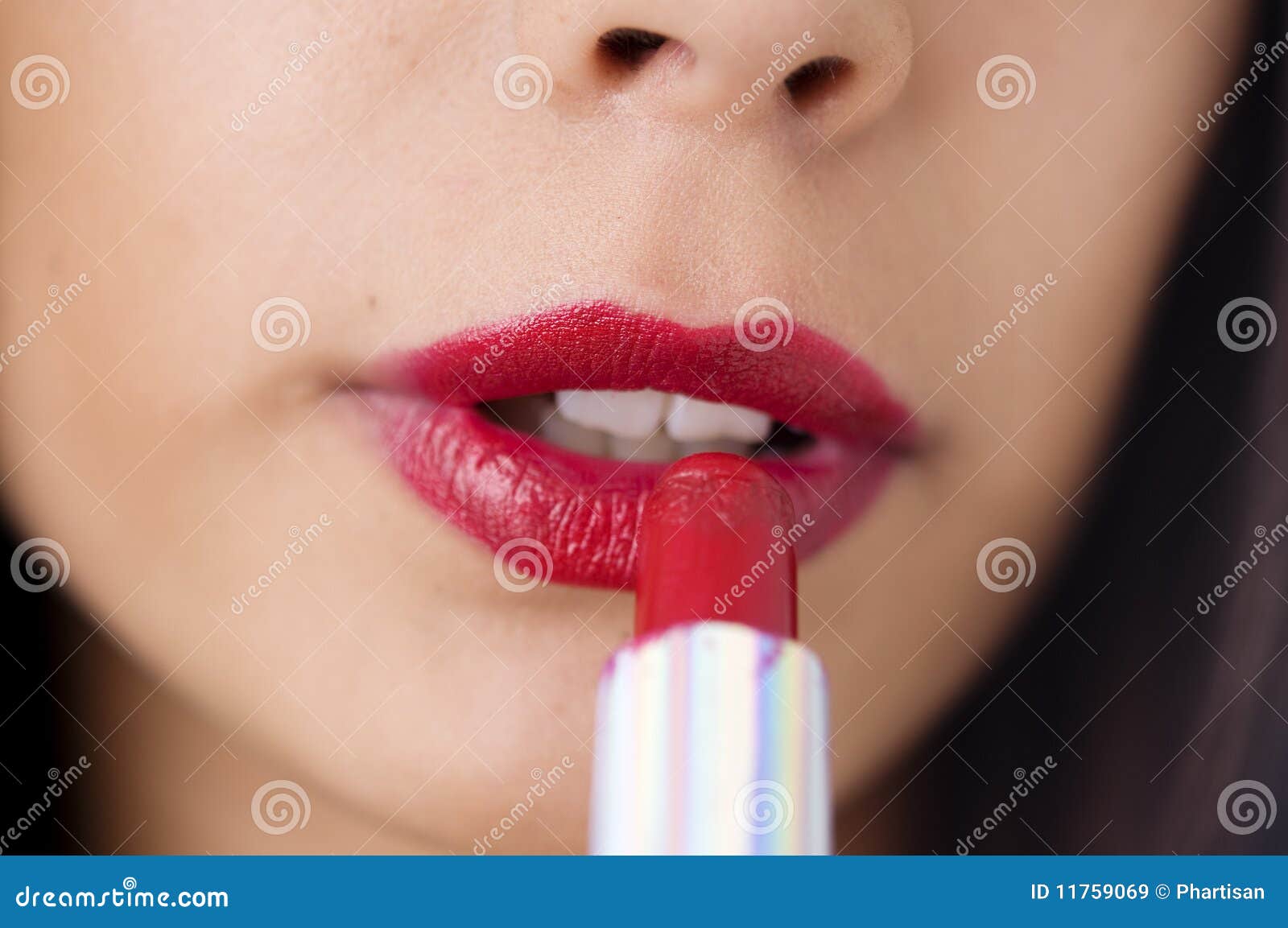 Applying lipstick stock image. Image of woman, mouth 11759069