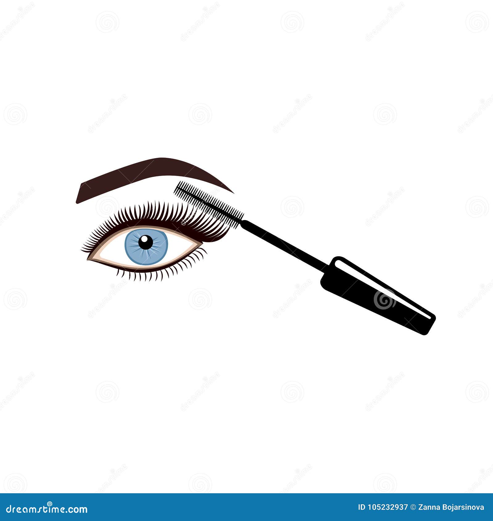 Applying Mascara on Eyelashes. Stock Vector Illustration of long