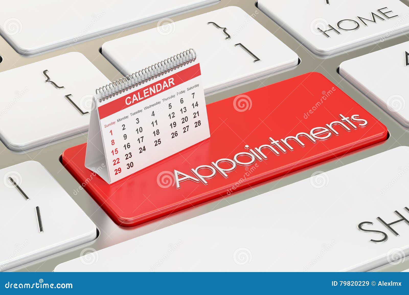 Appointments Concept with Calendar on the Keyboard, 3D Rendering Stock