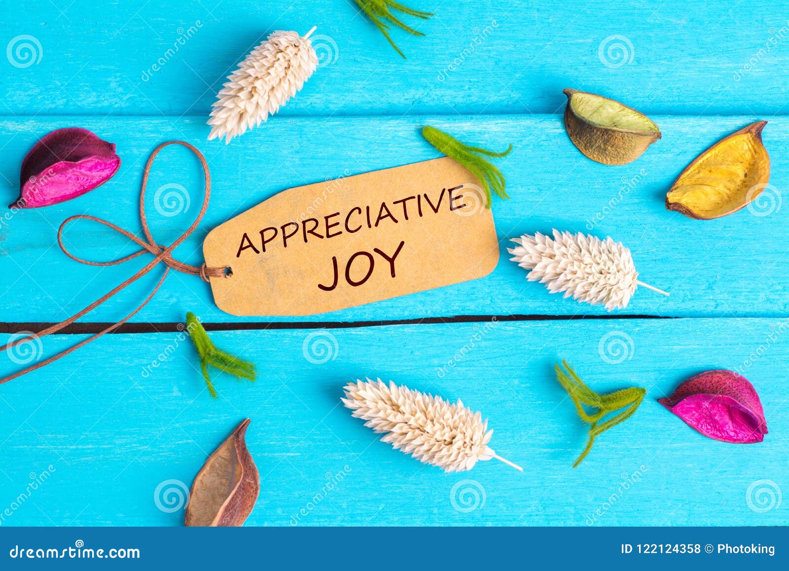 appreciative joy text on paper tag