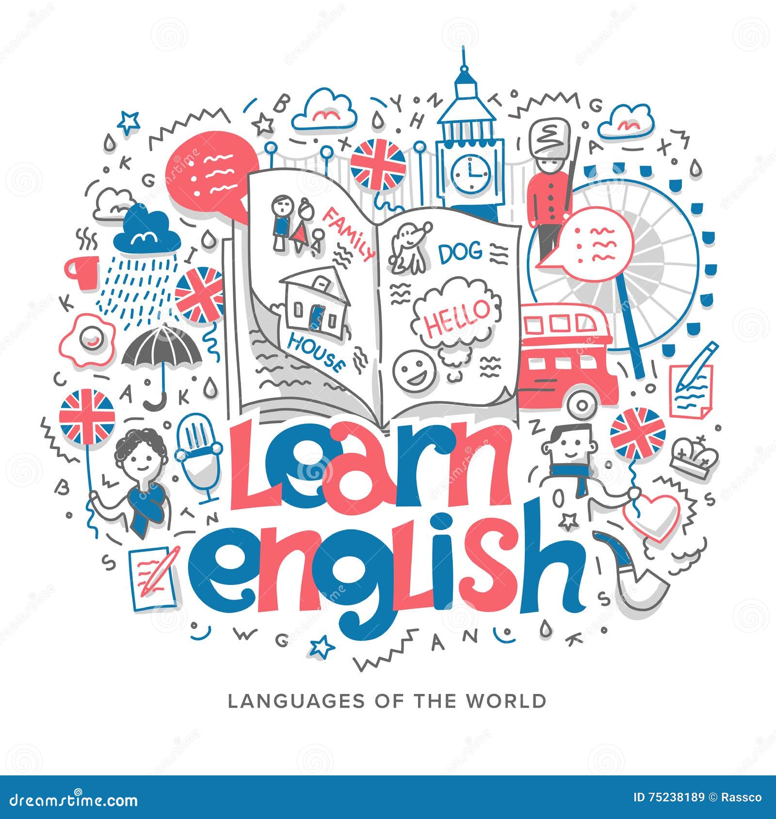 Apprenez L'illustration Anglaise De Concept Illustration de Vecteur