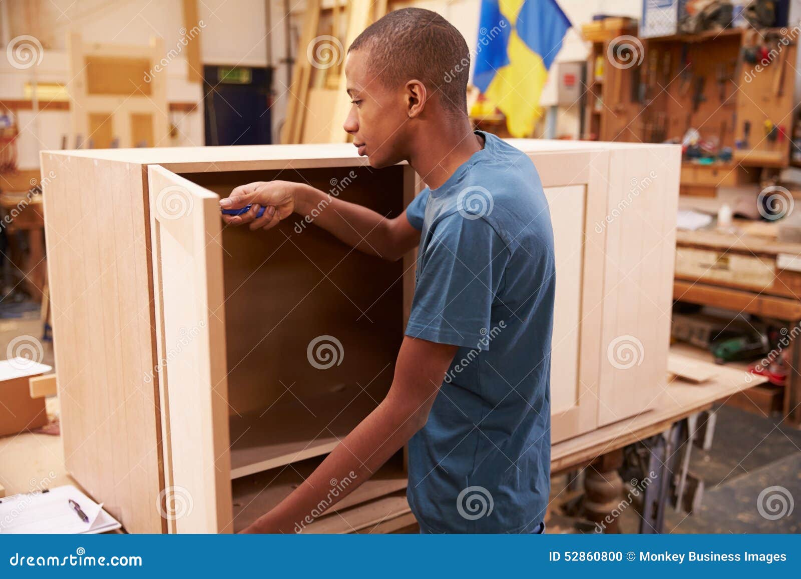 Apprentice Building Furniture in Carpentry Stock Photo Image