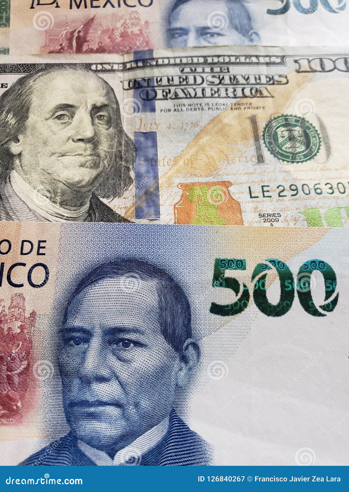 Approach To Mexican Banknotes Of 500 Pesos M s American 100 Dollar approach-to-mexican-banknotes-of-500-pesos-m-s-american-100-dollar