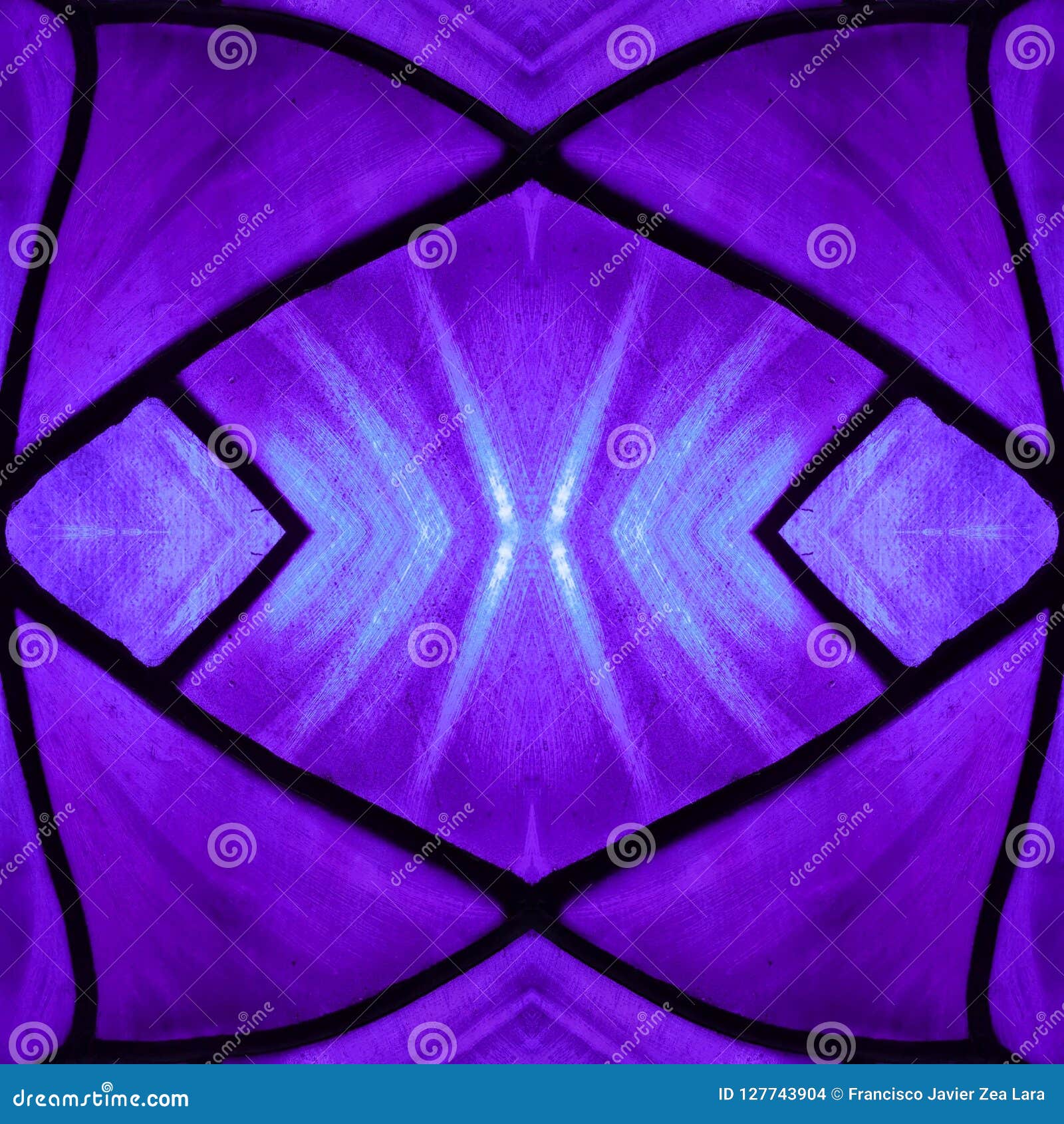 Approaching the Stained Glass in Purple and Blue Colors, with Symmetry