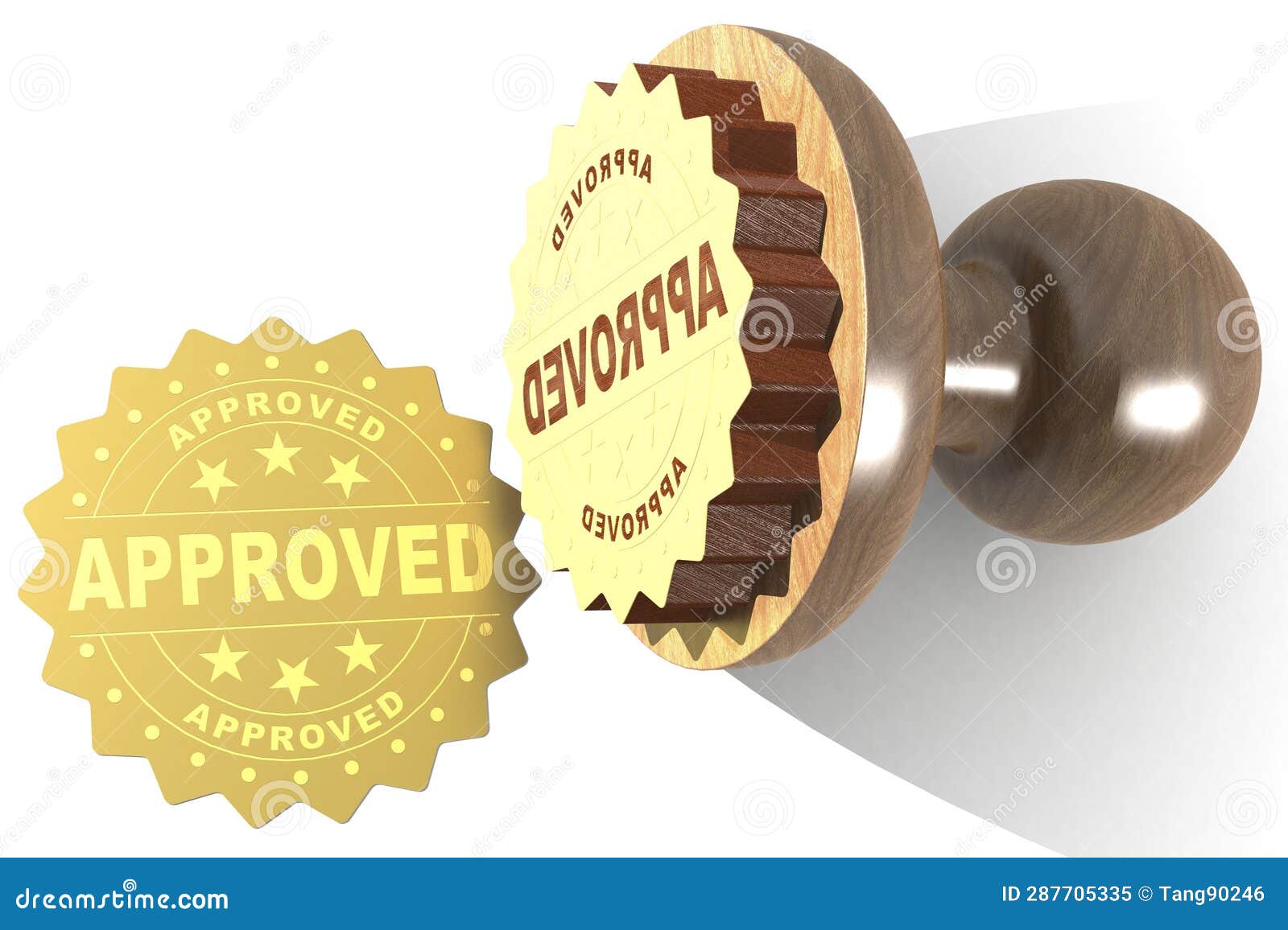 Approved Word on Golden Seal with Wooden Stamp Stock Illustration