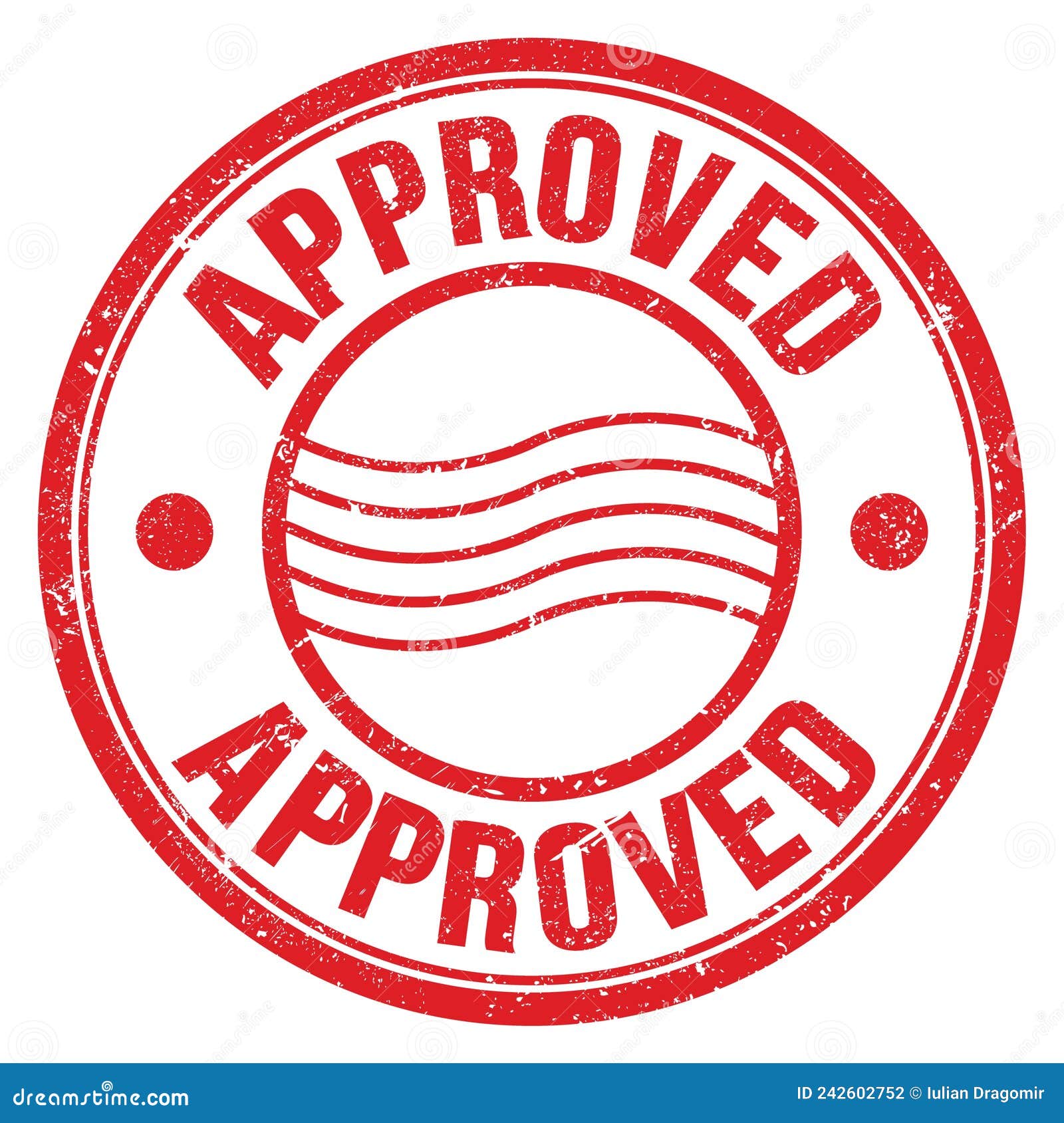 APPROVED Text Written on Red Round Postal Stamp Sign Stock Illustration