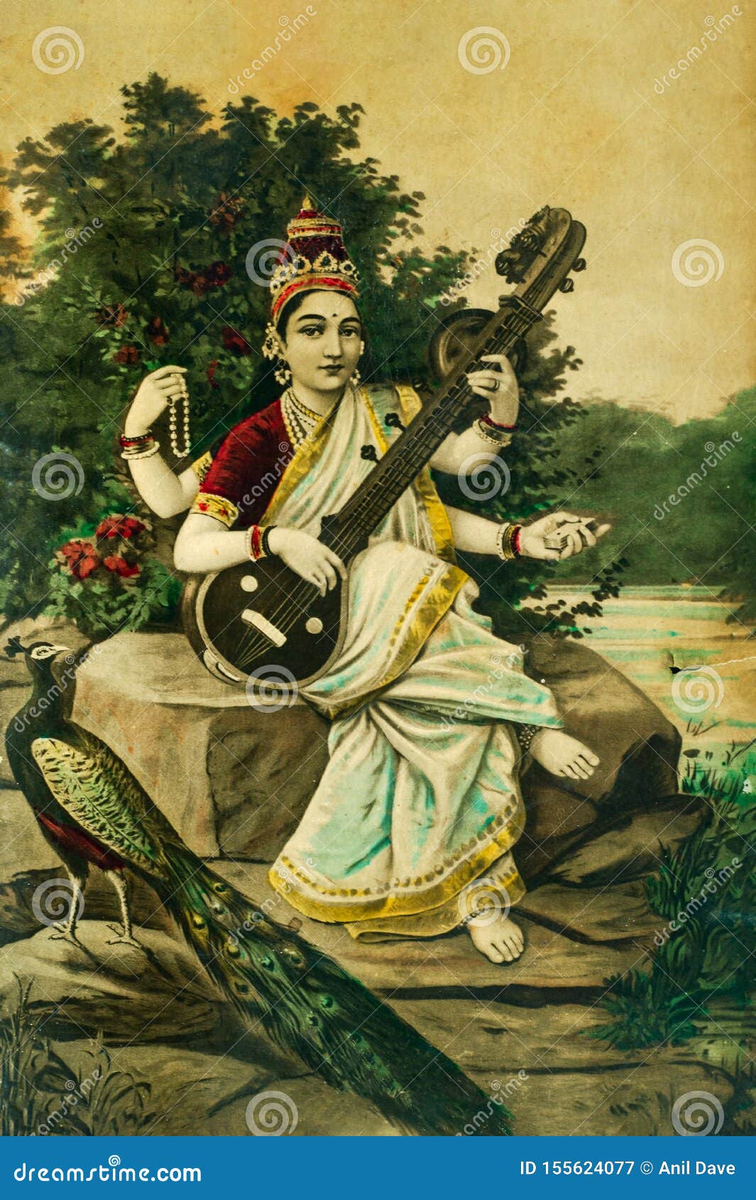 Vintage Painting of Goddess Saraswati , the Goddess of Learning is ...
