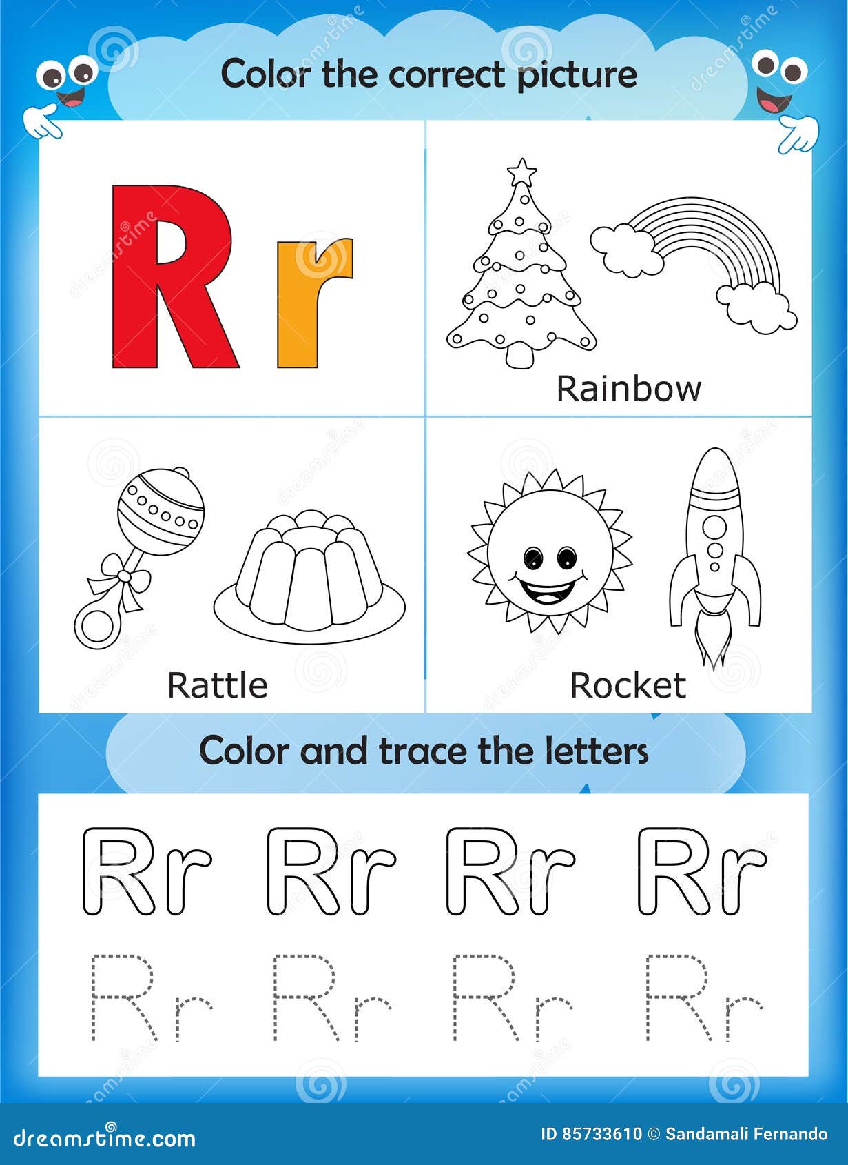 Aprendizaje Del Alfabeto Y Letra R Del Color Stock de 