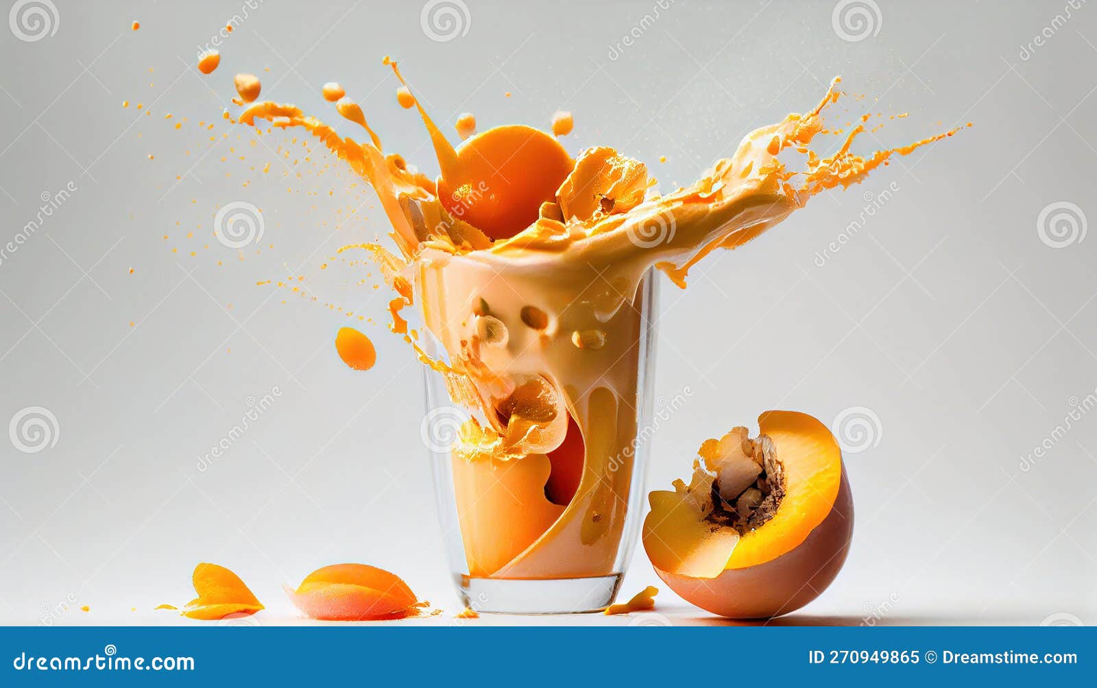 Apricot Fruit Dripping in Apricot Fruit Smoothie Glass on White