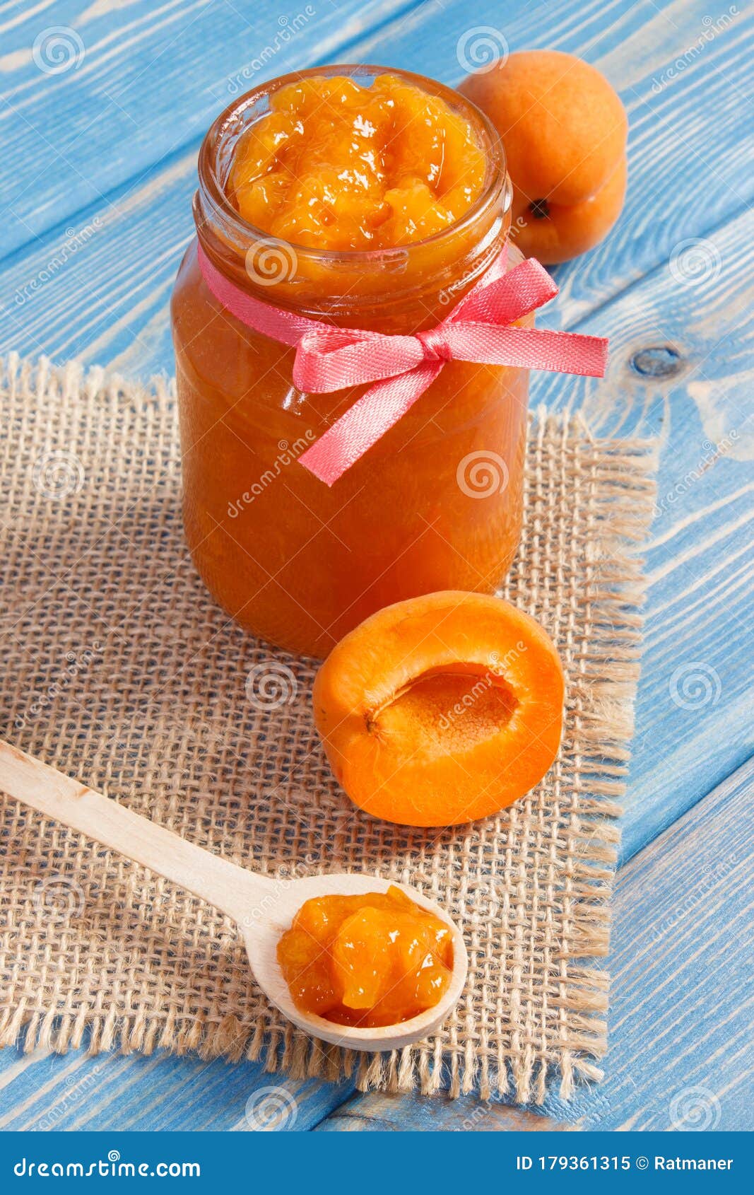Apricot Marmalade or Jam in Glass Jar and Fruits, Sweet Dessert Concept ...