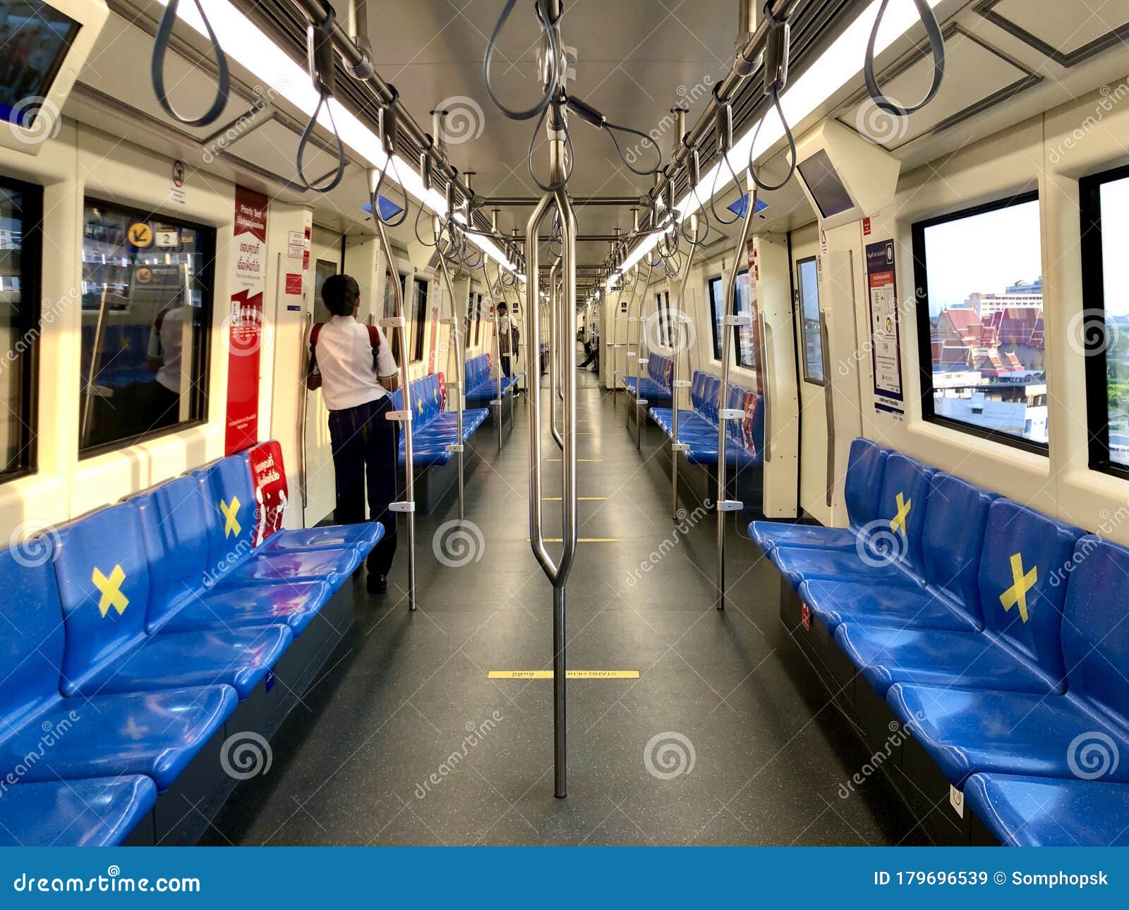 April 17, 2020 Bangkok. MRT Train Passenger Sit Or Stand ...