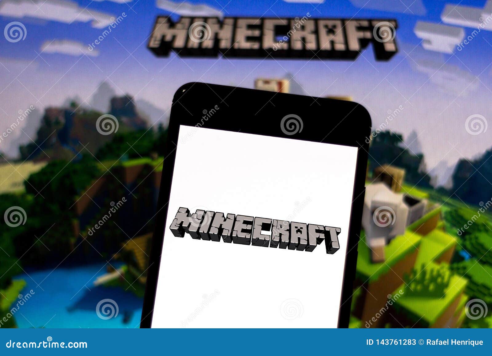 April 2, 2019, Brazil. Minecraft Logo on Android Mobile Device