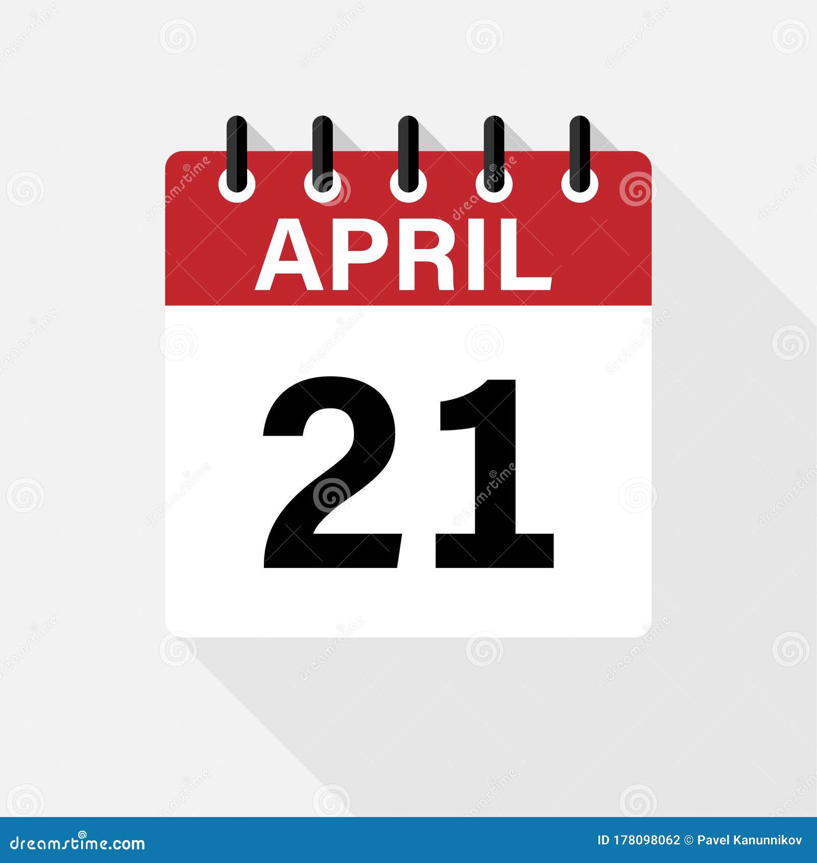 April - Calendar Icon. Calendar Icon with Shadow. Flat Style. Date, Day ...