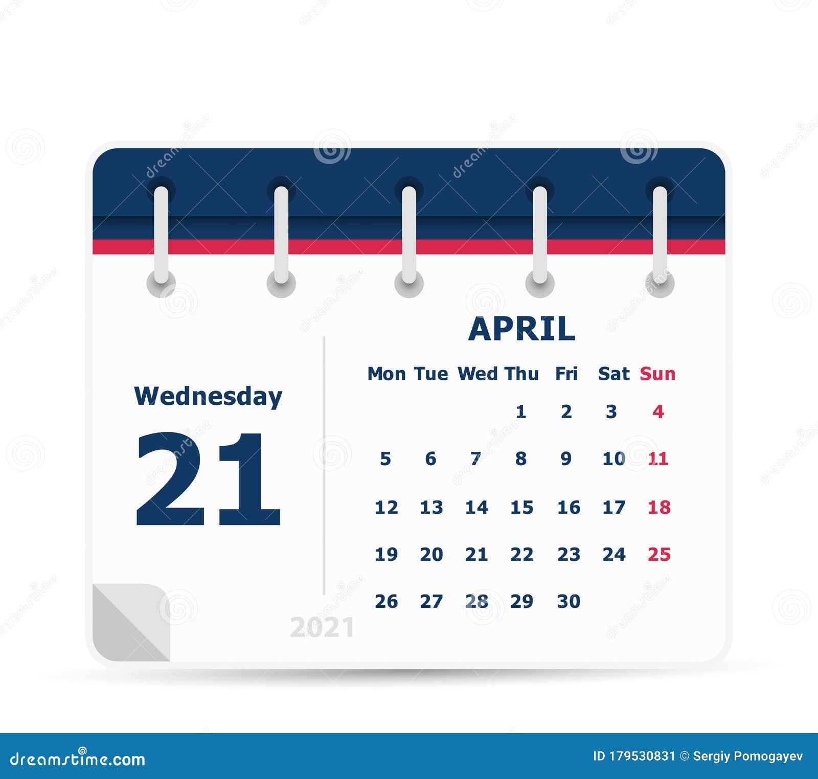 April 21 Calendar Icon 2021 Stock Vector Illustration of planner
