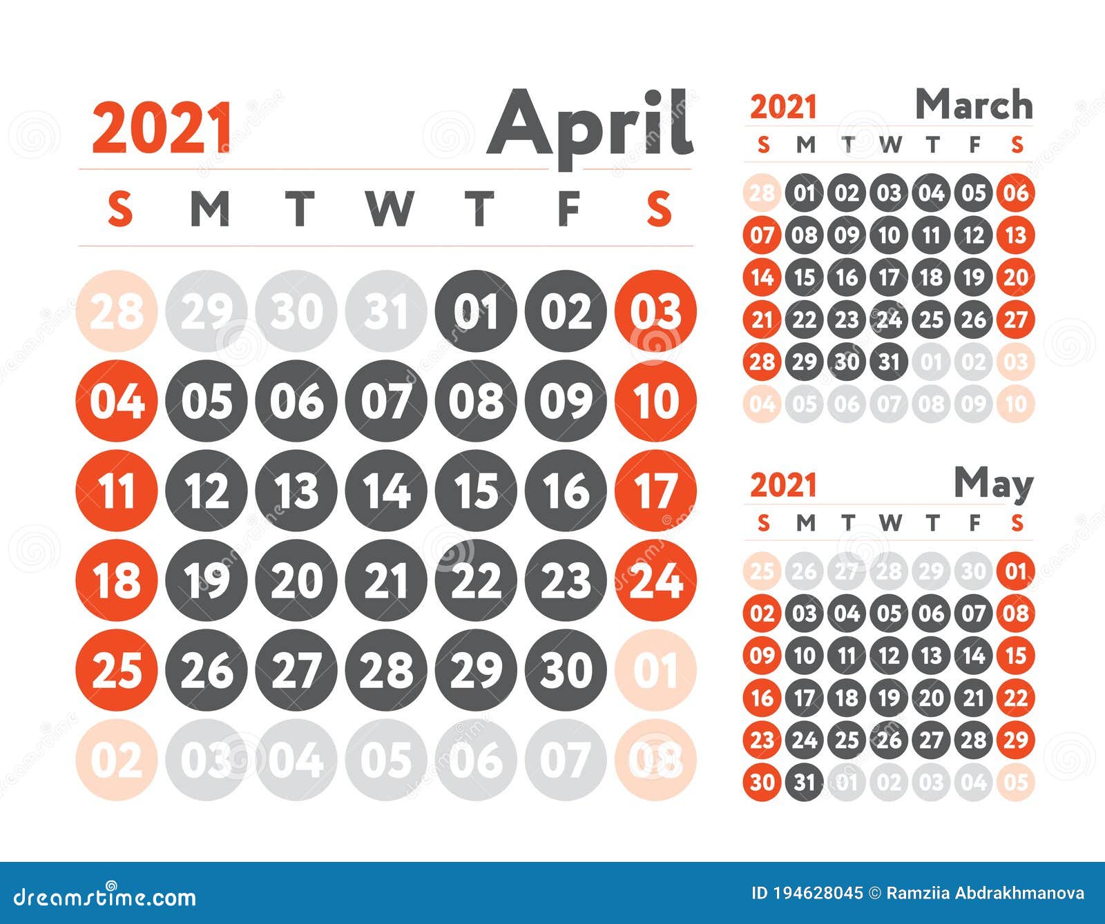 April 21 Calendar Planner Design English Calender Red Color Vector Template Week Starts On Sunday Business Planning Stock Vector Illustration Of Desktop Template