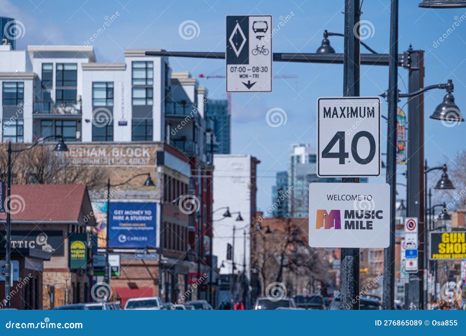 16 April 2023 Calgary Alberta Canada Street in Calgary with Various