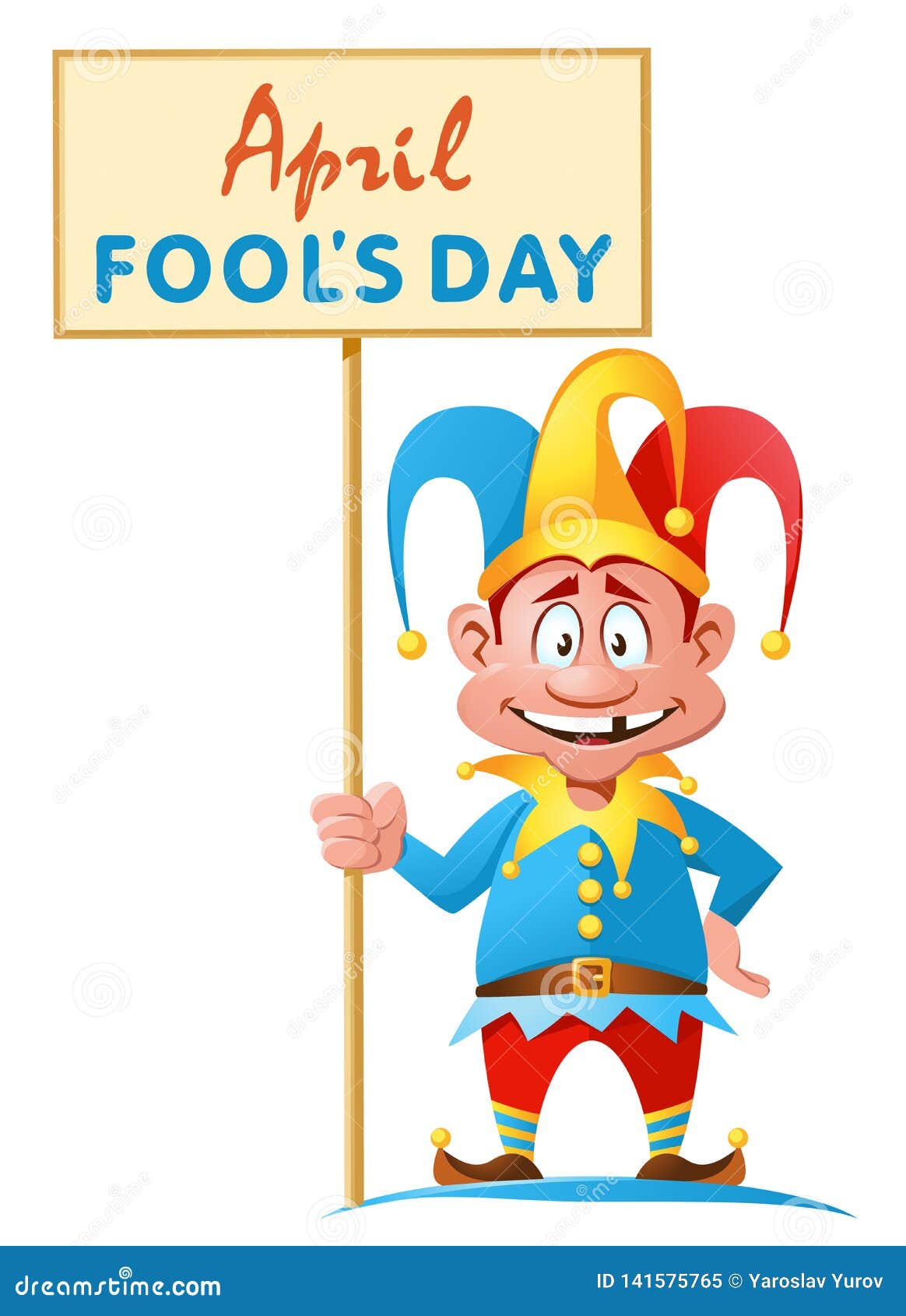 April Fools Day. Funny Jester Holds Banner Stock Vector - Illustration of  caricature, graphic: 141575765