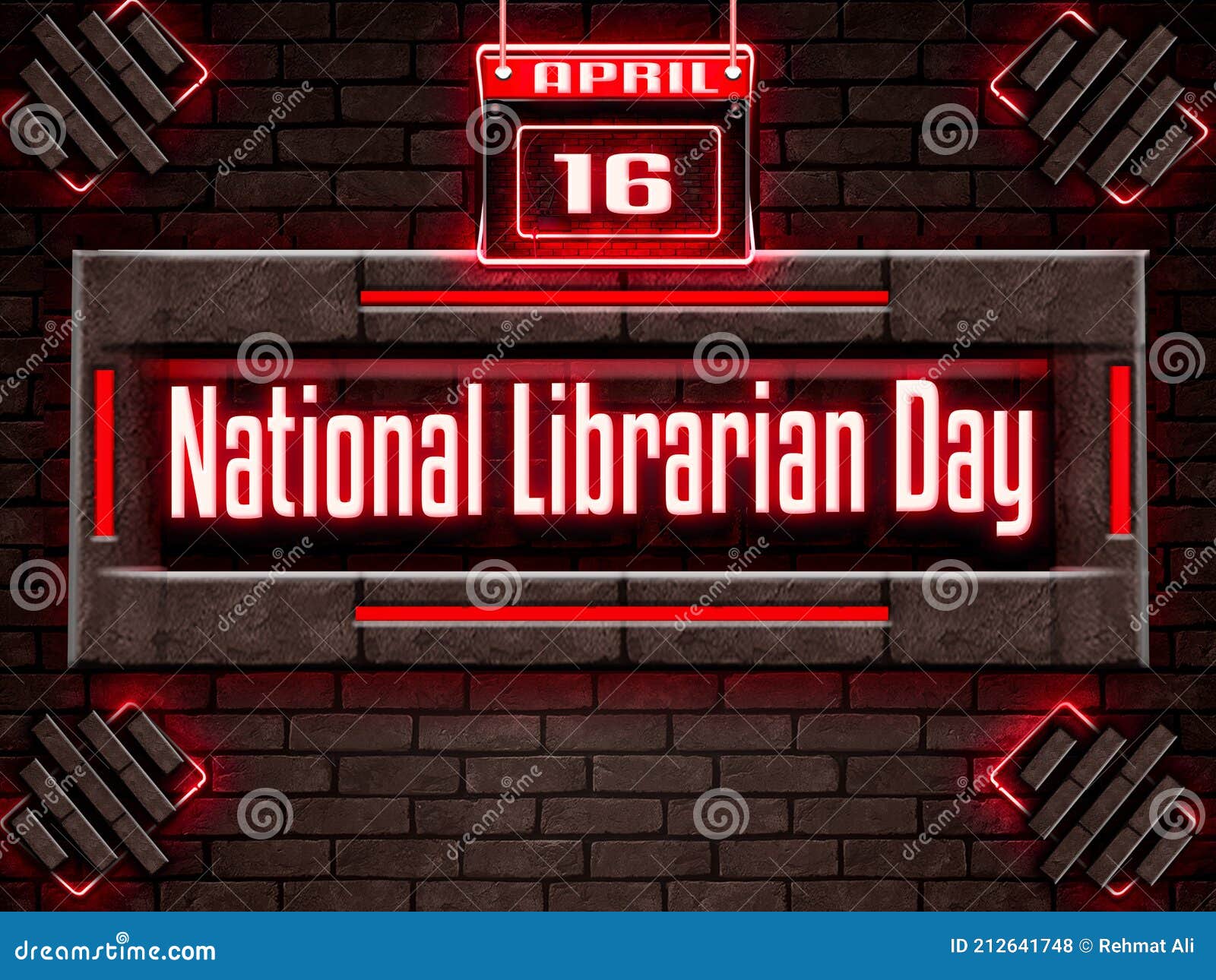 16 April, National Librarian Day, Neon Text Effect on Bricks Background
