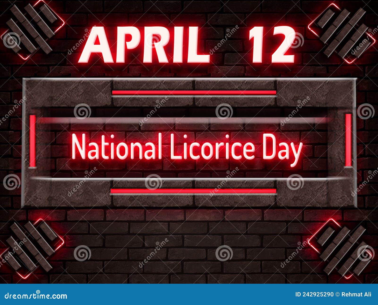 12 April, National Licorice Day, Neon Text Effect on Bricks Background