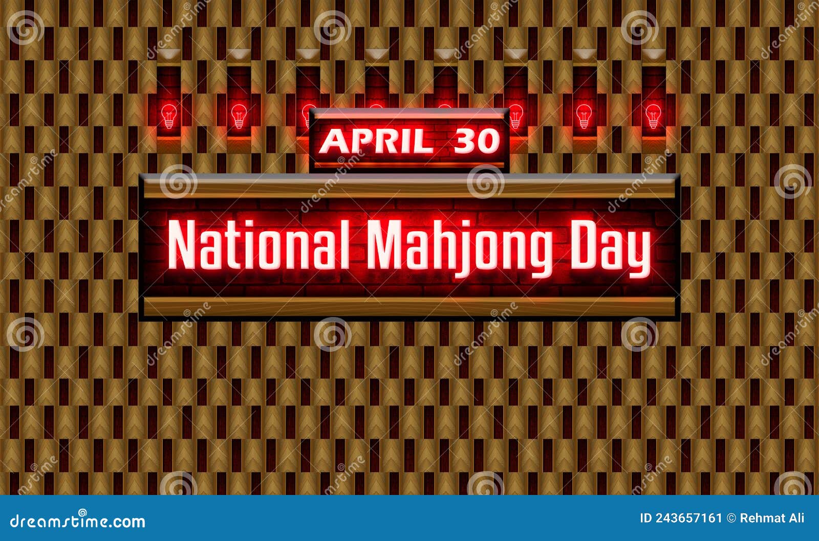 30 April, National Mahjong Day, Neon Text Effect on Bricks Background