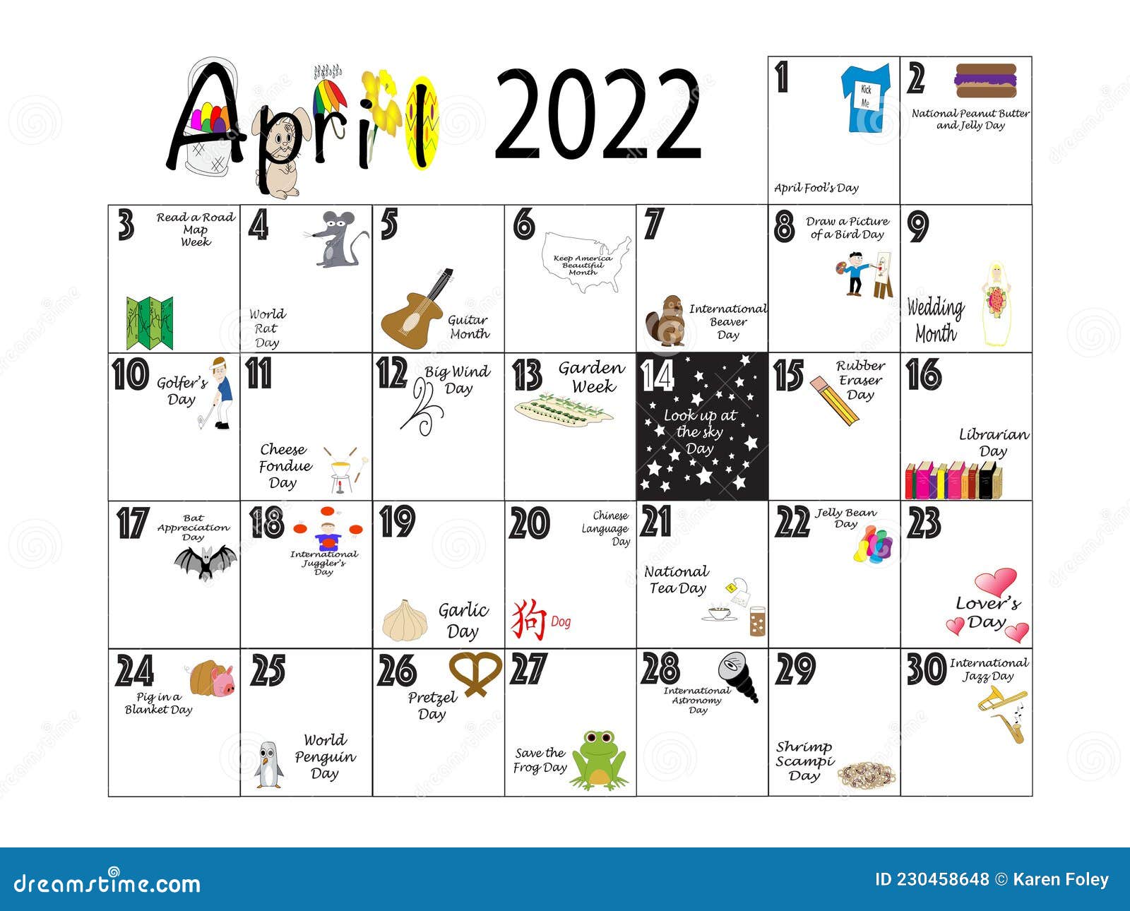 April 2022 Quirky Holidays And Unusual Celebrations Stock Illustration