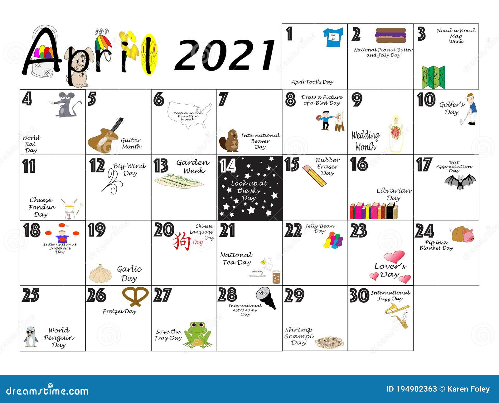 April Quirky Holidays and Unusual Celebrations Stock Illustration