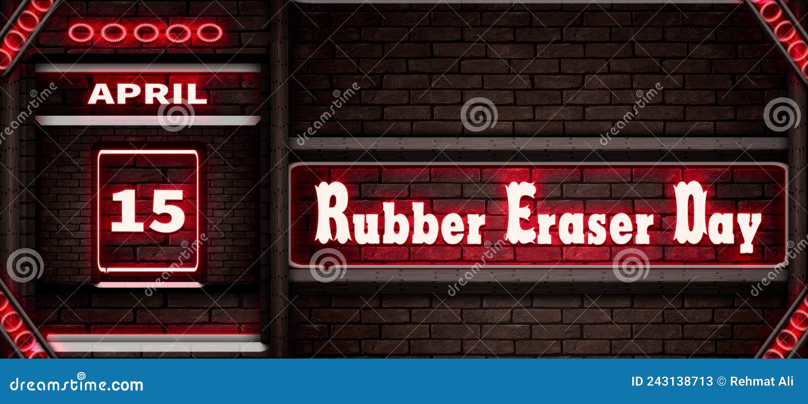 15 April, Rubber Eraser Day, Neon Text Effect on Bricks Background