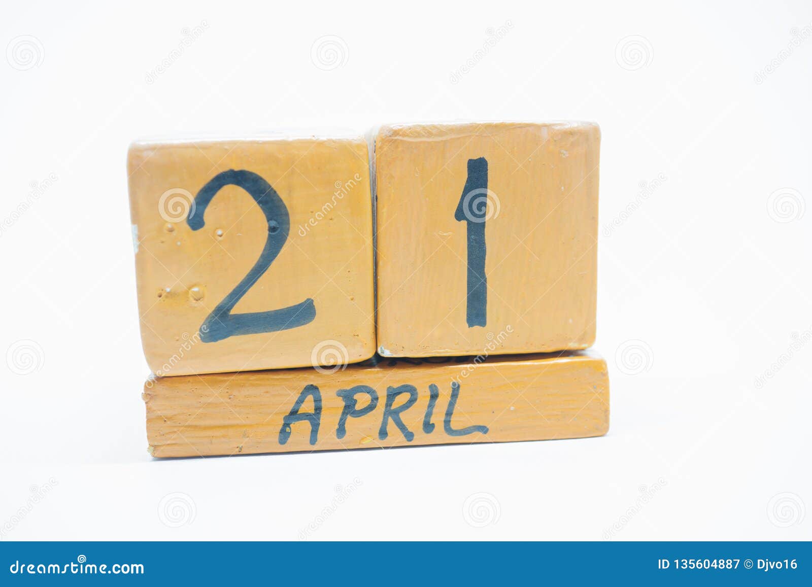April 21st Day 21 Of Month Handmade Wood Calendar Isolated On White
