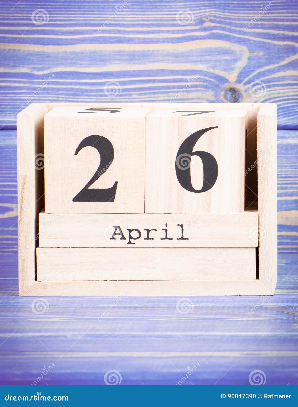 April 26th. Date of 26 April on Wooden Cube Calendar Stock Photo