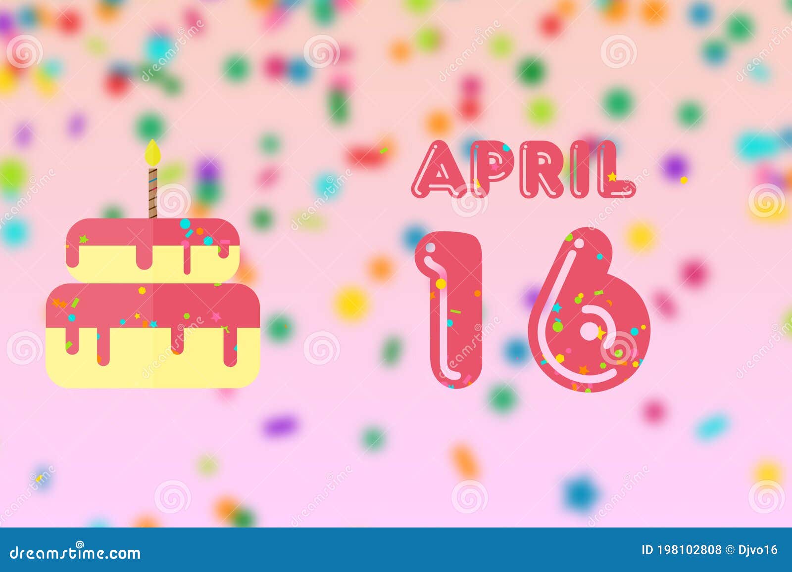 April 16th. Day 16 of Month,Birthday Greeting Card with Date of Birth