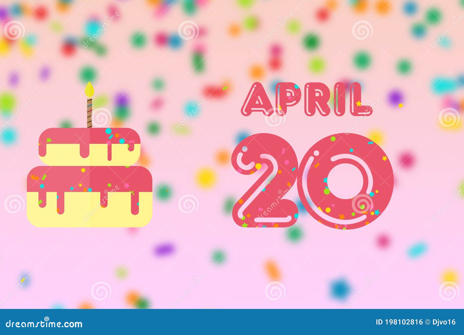April 20th. Day 20 of Month,Birthday Greeting Card with Date of Birth and Birthday Cake. Spring Month, Day of the Year Concept Stock Illustration - Illustration of birthday, remind: 198102816