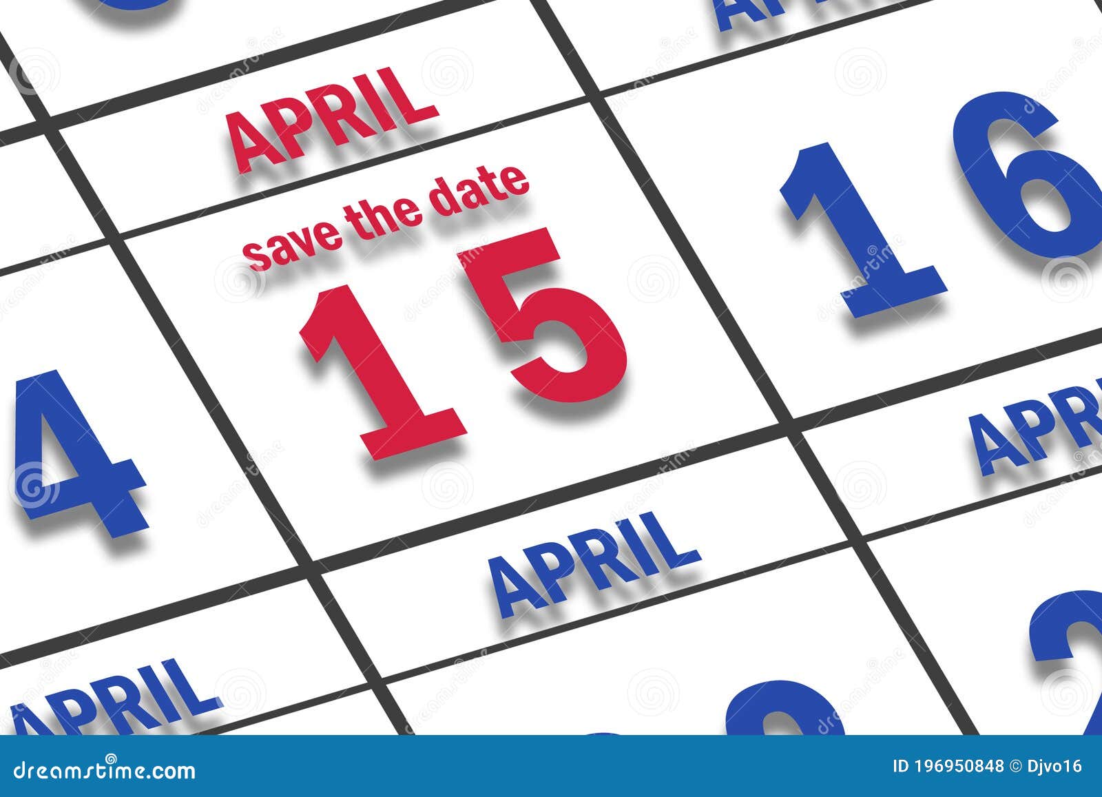 April 15th. Day 15 of Month, Date Marked Save the Date on a Calendar