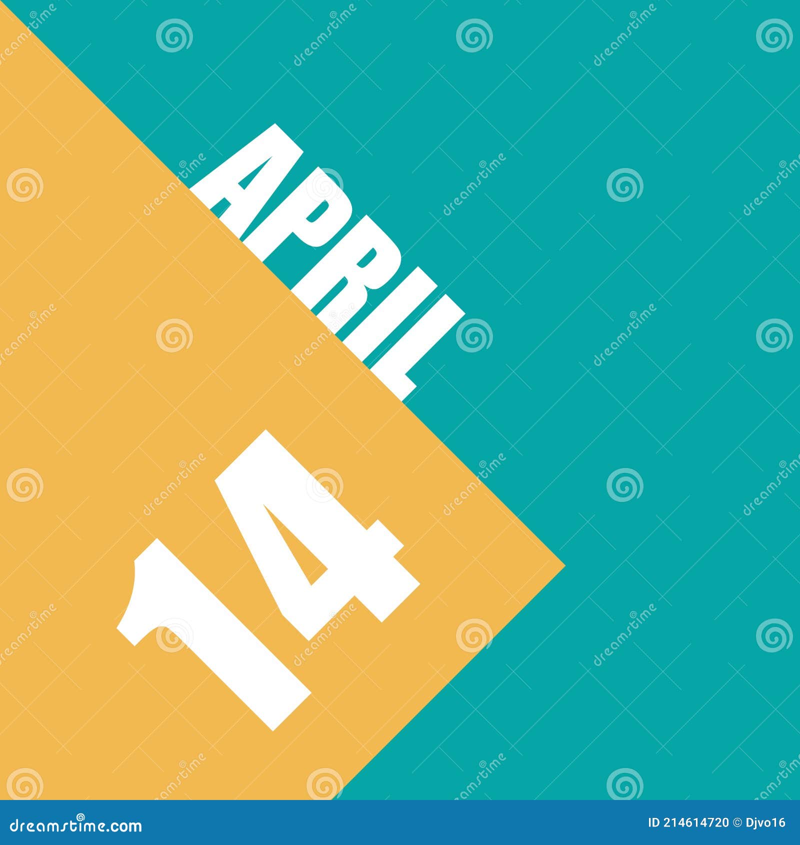 April 14th. Day 14 of Month,illustration of Date Inscription on Orange