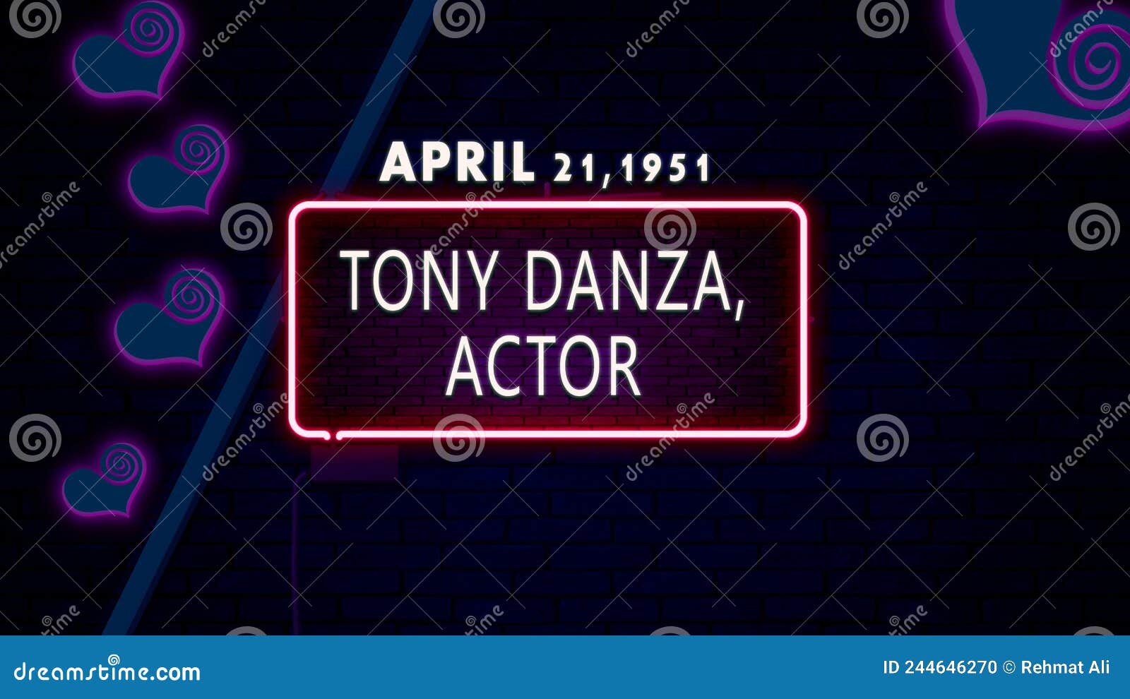 april 21, 1951 - tony danza, actor, brithday noen text effect on bricks background
