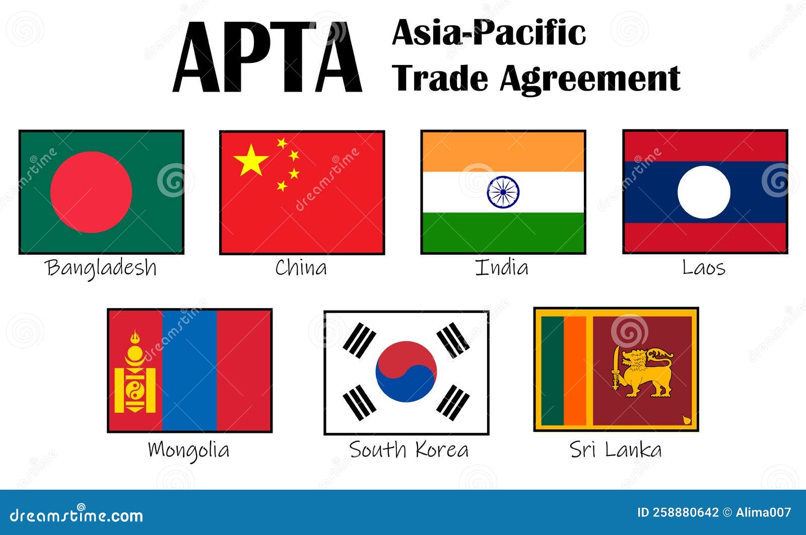 APTA, Asia Pacific Trade Agreement, Flag Vector Stock Vector Illustration of concept, country