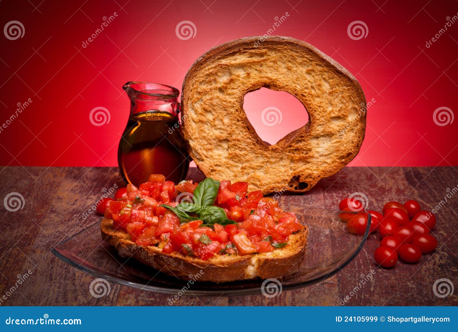 Apulian Bread Rings with Tomatoes and Basil Stock Image Image of