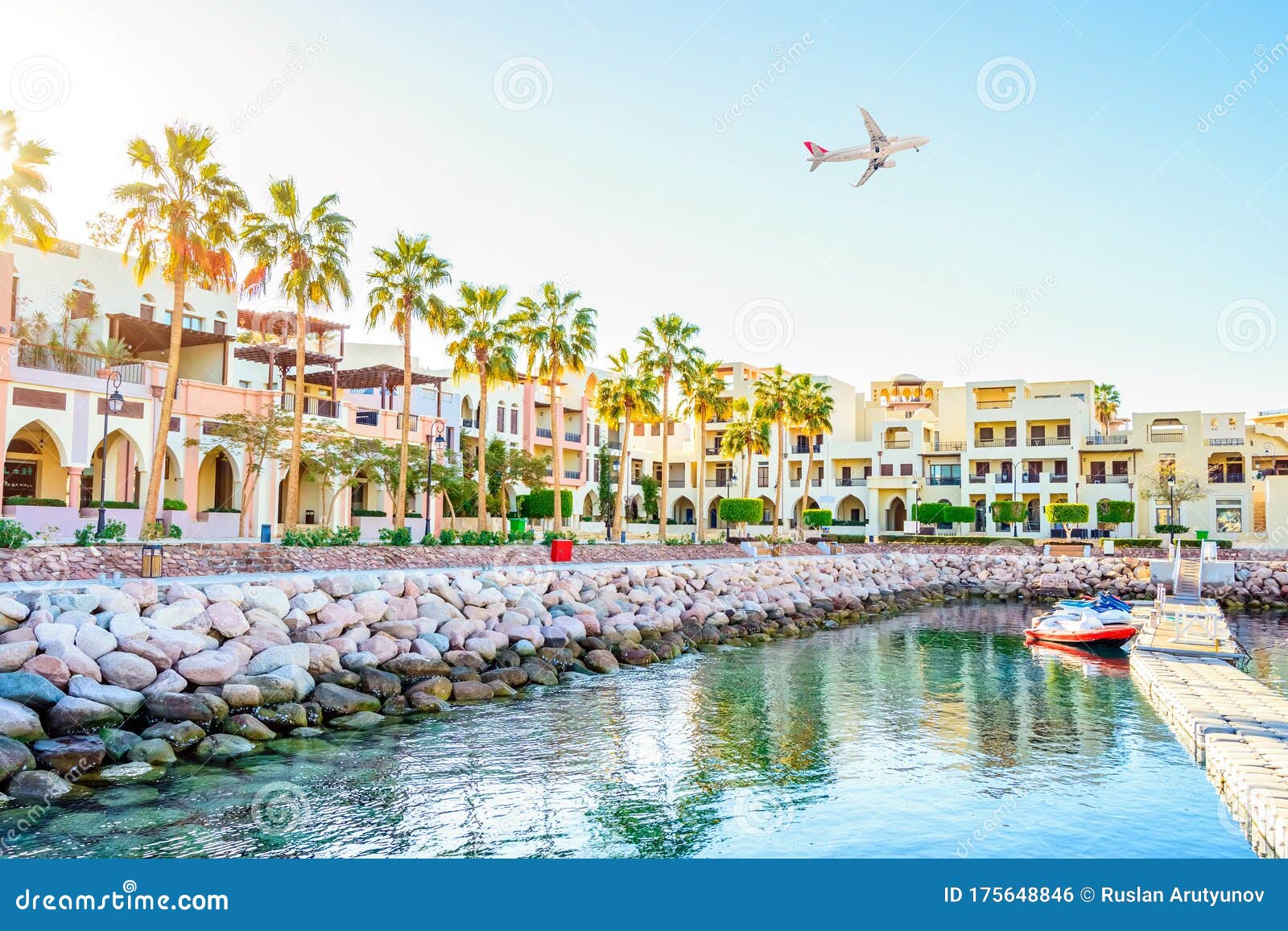 AQABA, White Passenger Plane Flying Over the of Stock Photo - Image of gulf, country: 175648846