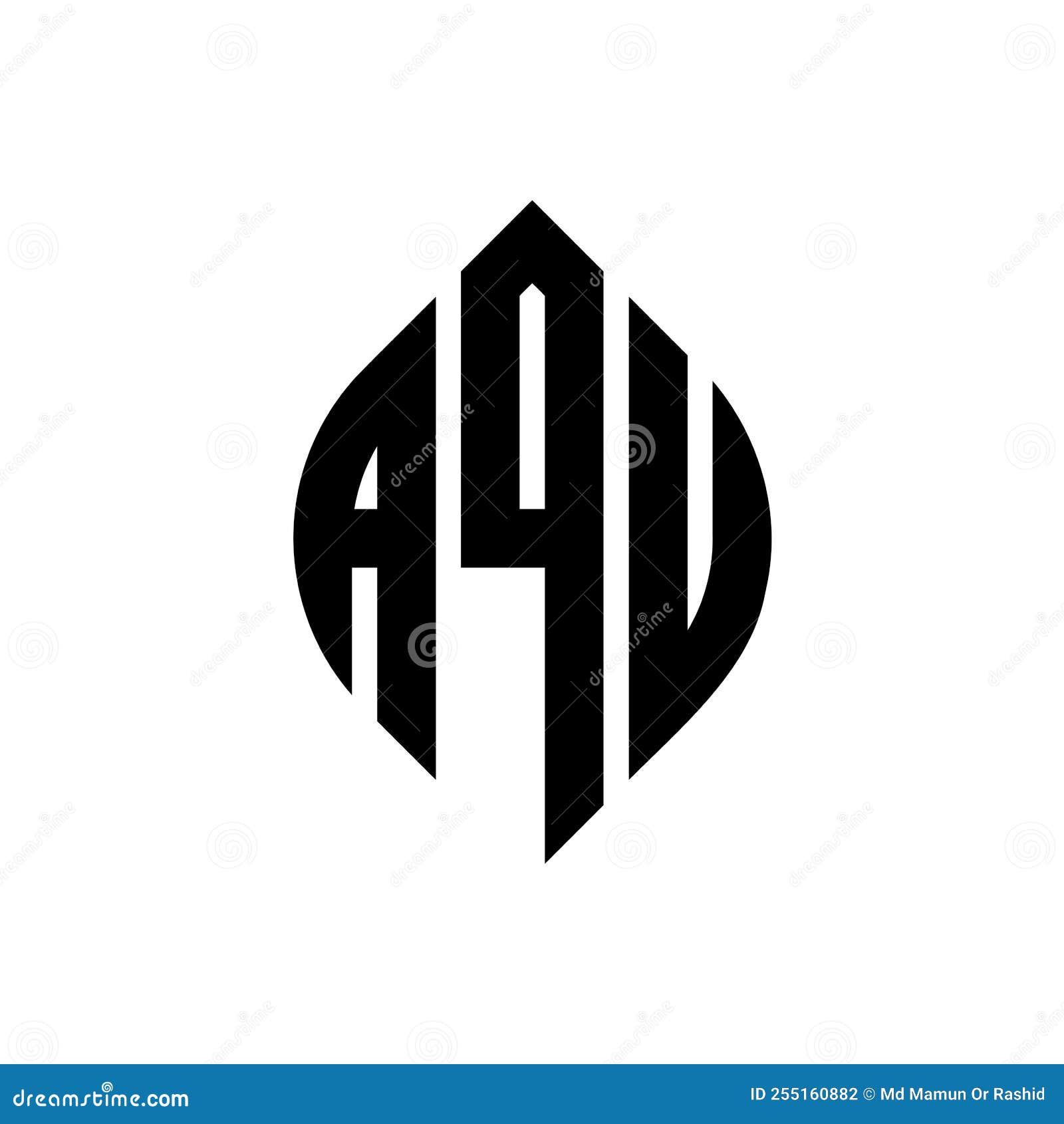 aqu circle letter logo  with circle and ellipse . aqu ellipse letters with typographic style. the three initials form a