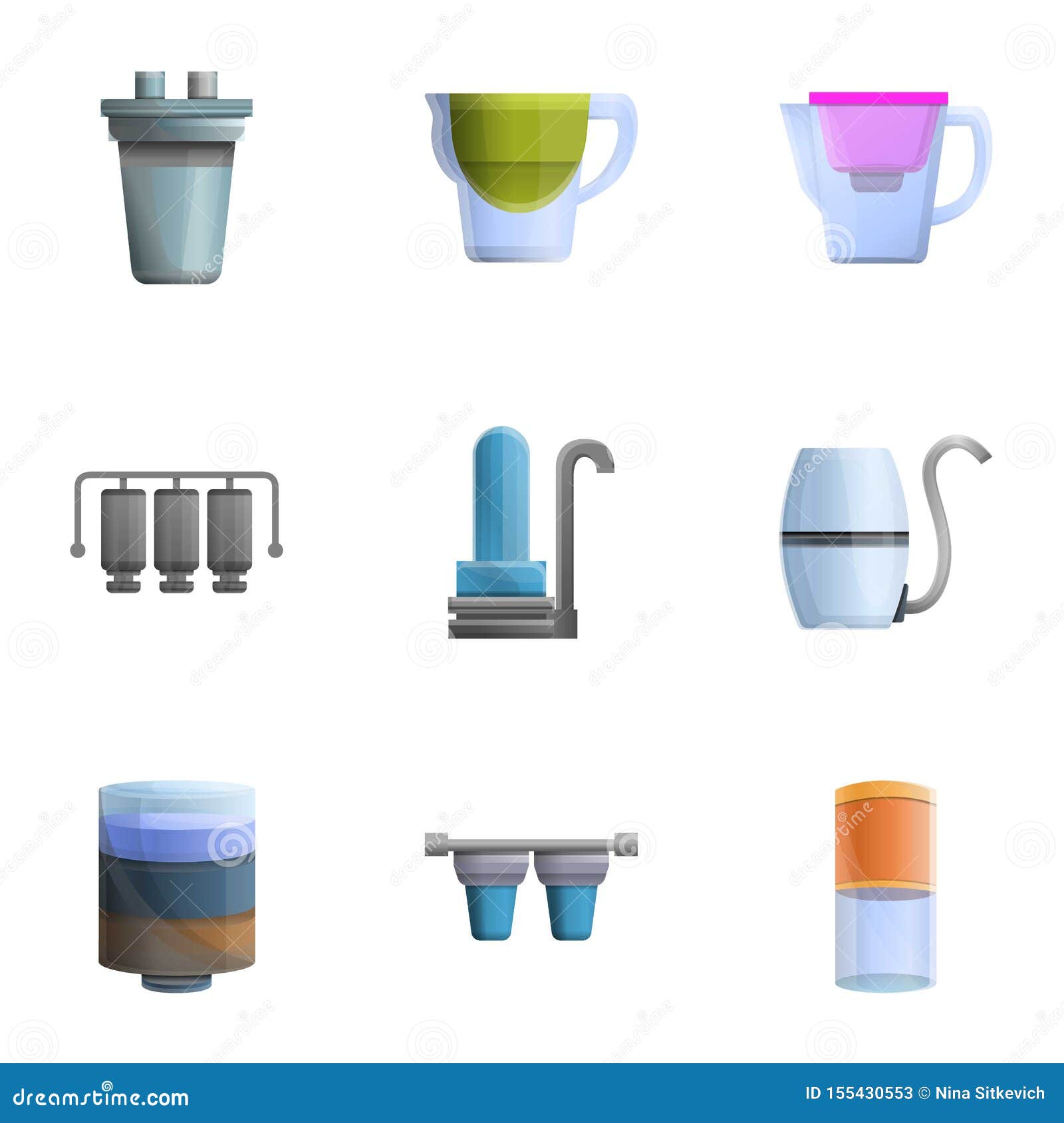 Aqua Filtration Icon Set, Cartoon Style Stock Vector - Illustration of ...