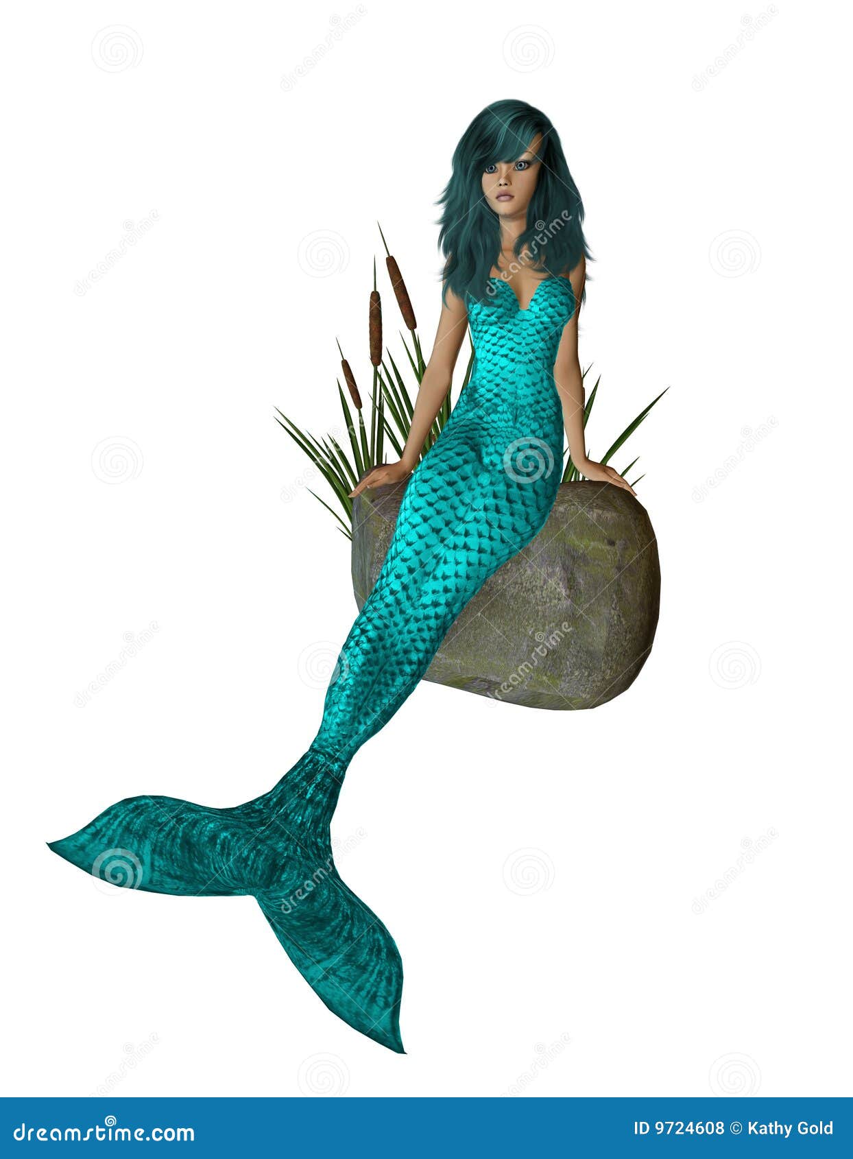 Aqua-Nixe, Die Auf Einem Felsen Sitzt Stock Abbildung - Illustration