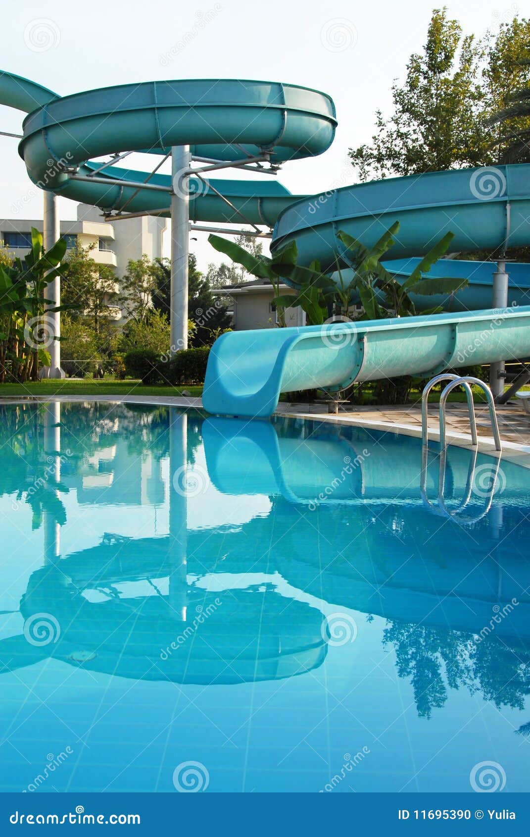 Aqua park on swimming pool stock photo. Image of jump 11695390