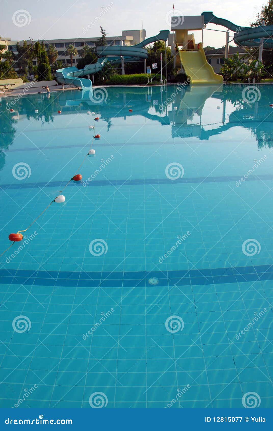Aqua park on swimming pool stock image. Image of plant 12815077