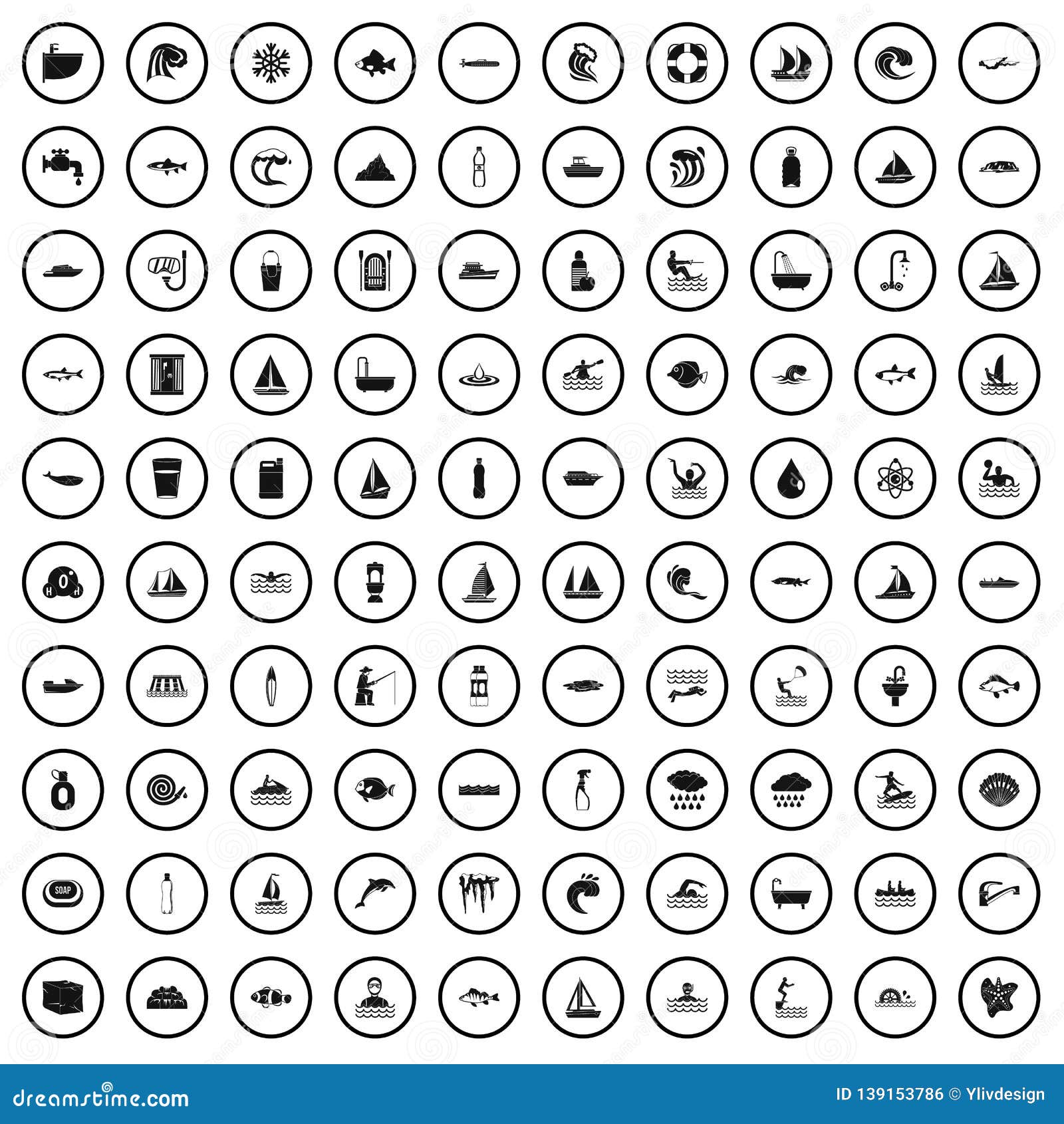 100 aquaculture ikon ustawiających, prosty styl. 100 aquaculture ikon ustawiających w prostym stylu dla jakaś projekta wektoru ilustracji