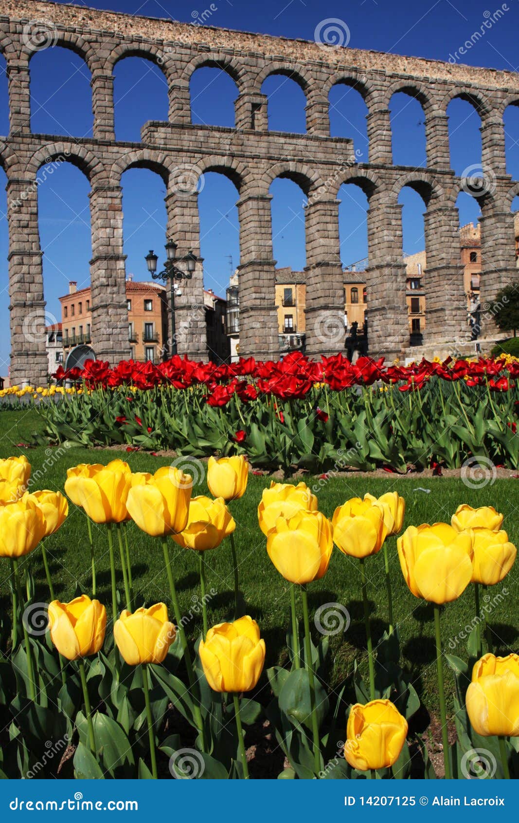 Aquaduct kolorowy. Aquaduct kwitnie Spain historyczną wiosnę