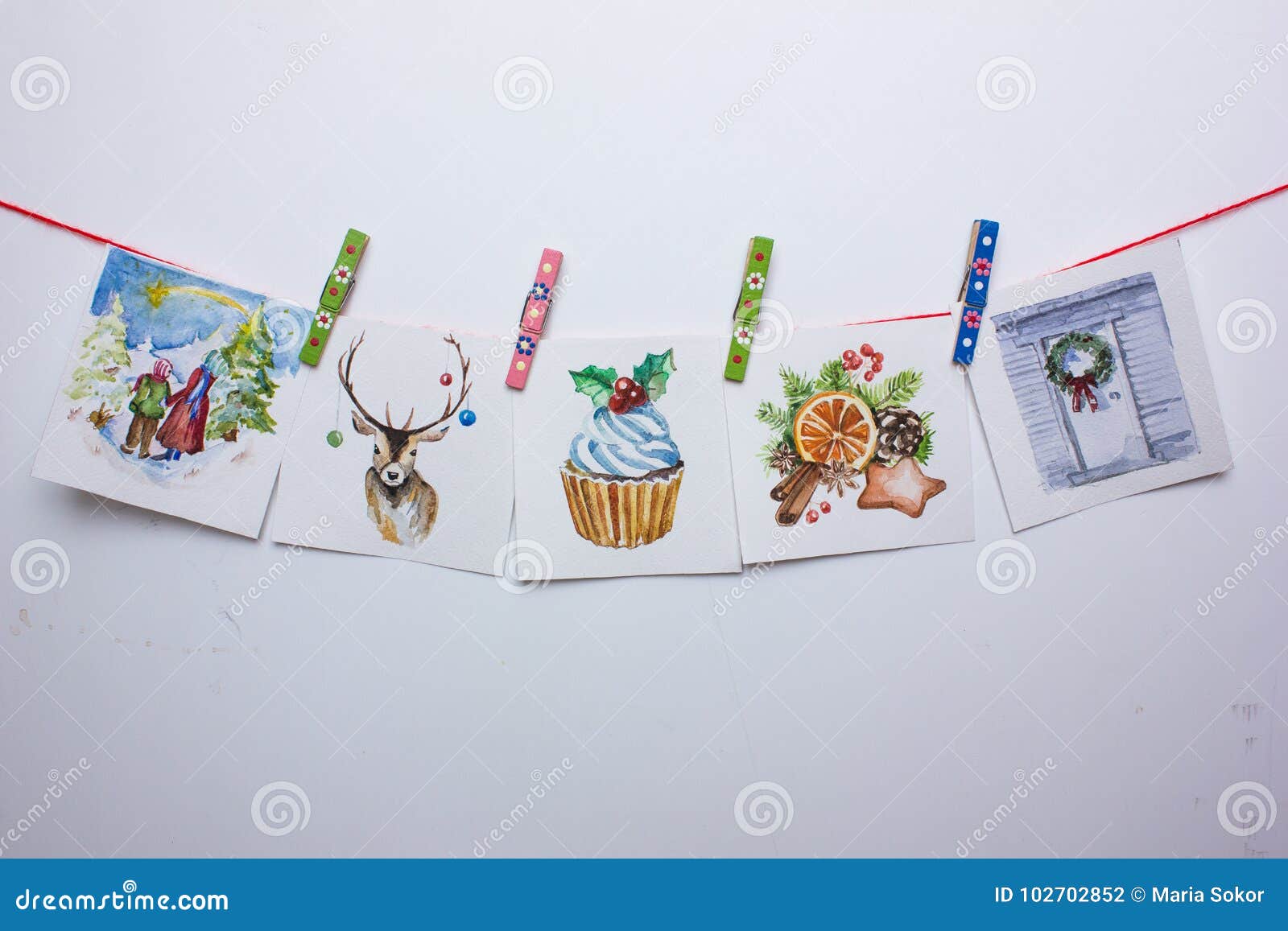Aquarell Weihnachtskarten Auf Einem Weissen Hintergrund Stockfoto Bild Von Aquarell Weissen