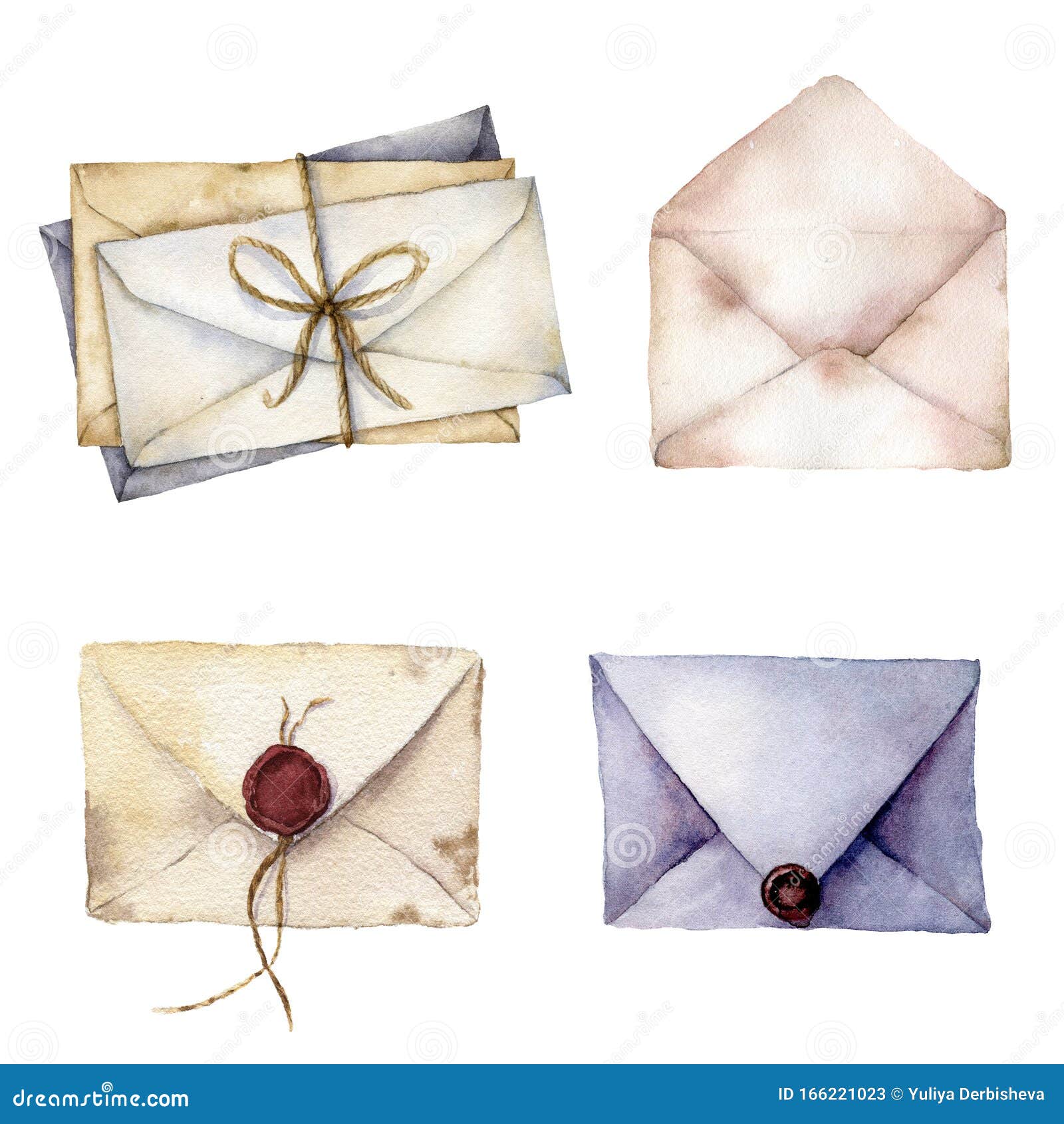 Aquarelle Avec Enveloppes Vintage Et Sceau Enveloppes Peintes à La Main Et  Archet Isolés Sur Fond Blanc Icône Vintage Illustration Stock -  Illustration du invitation, sensible: 166221023