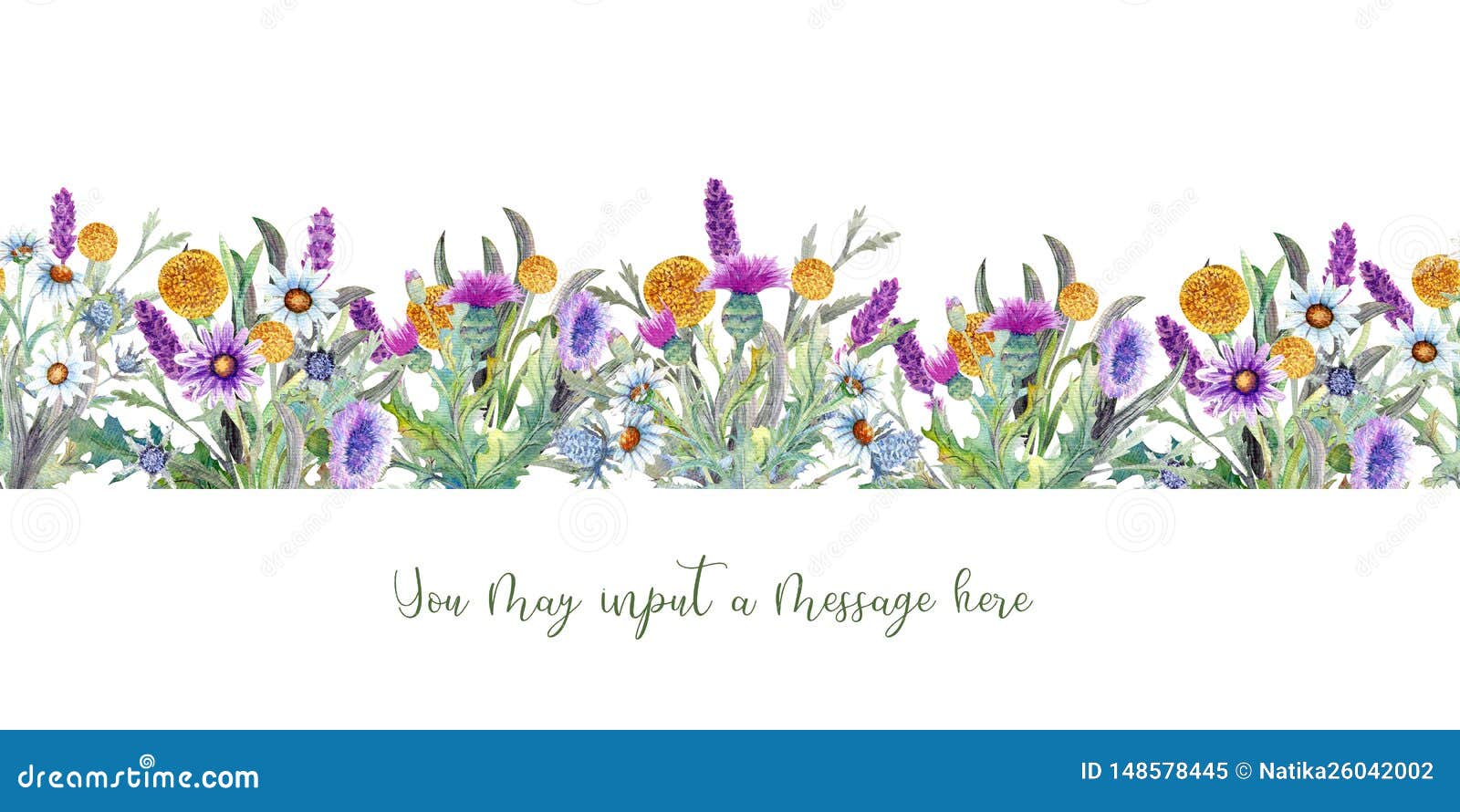 Wild Flowers Background Watercolor. Field Flowers. Repetition of Summer  Horizontal Border. Watercolor Compositions for Illustration Stock -  Illustration du tony, floraison: 148578445