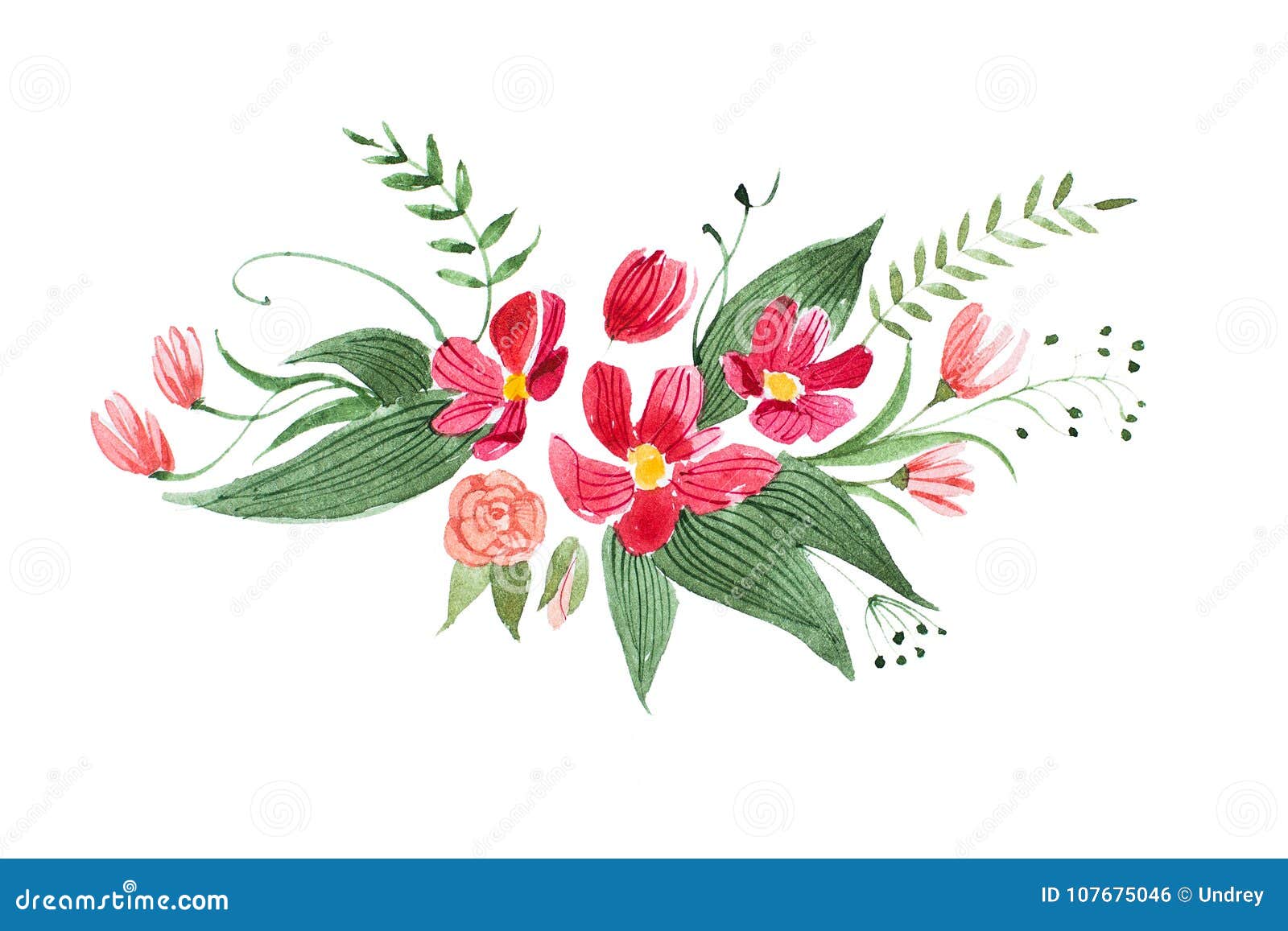 Aquarelle Drawing of Pretty Little Bouquet Made of Various Red, Purple and  Pink Flowers and Leaves Isolated on White Stock Photo - Image of bloom,  artwork: 107675046