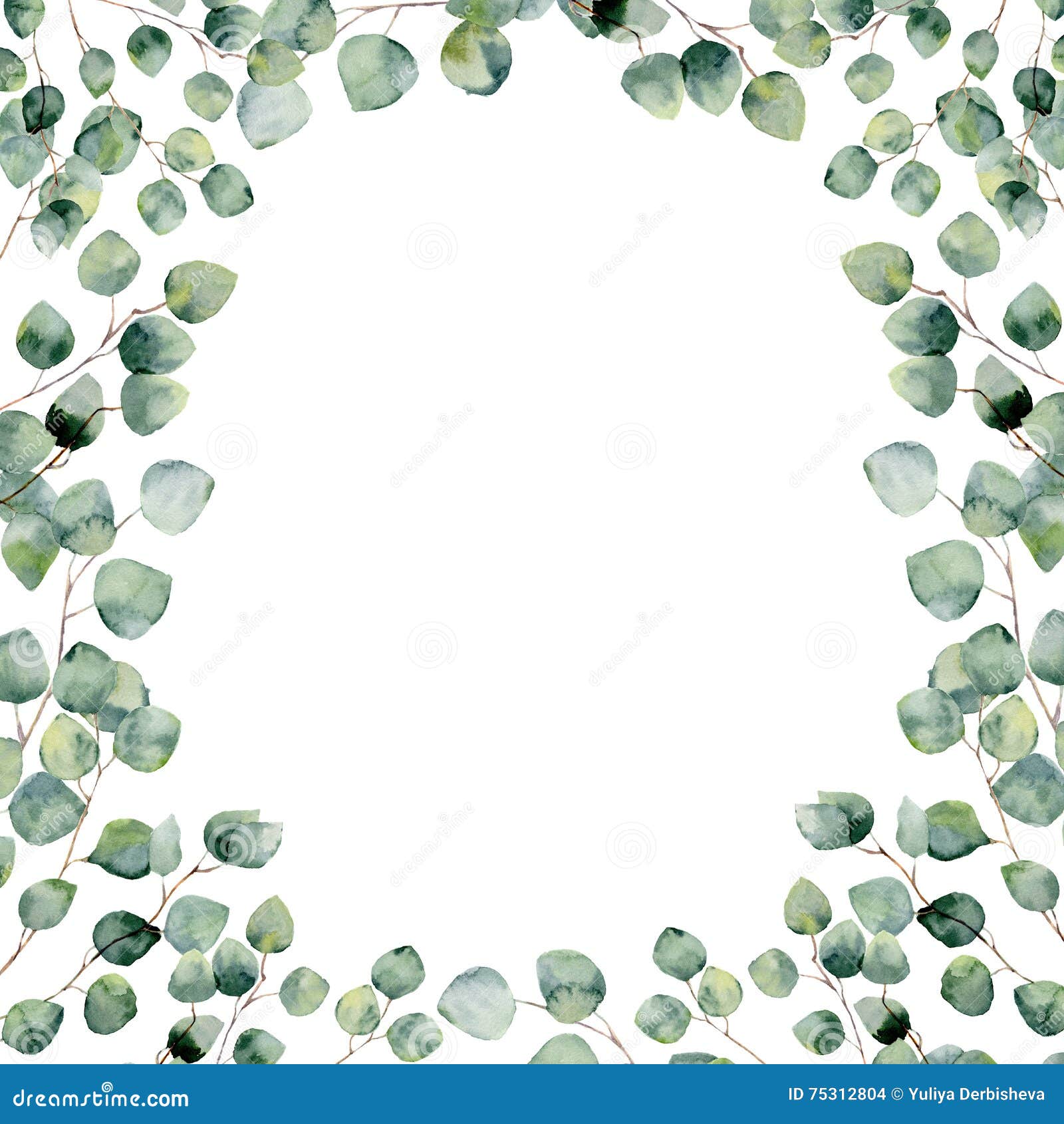Aquarellgrune Blumenrahmenkarte Mit Runden Blattern Des Eukalyptus Stock Abbildung Illustration Von Blumenrahmenkarte Eukalyptus
