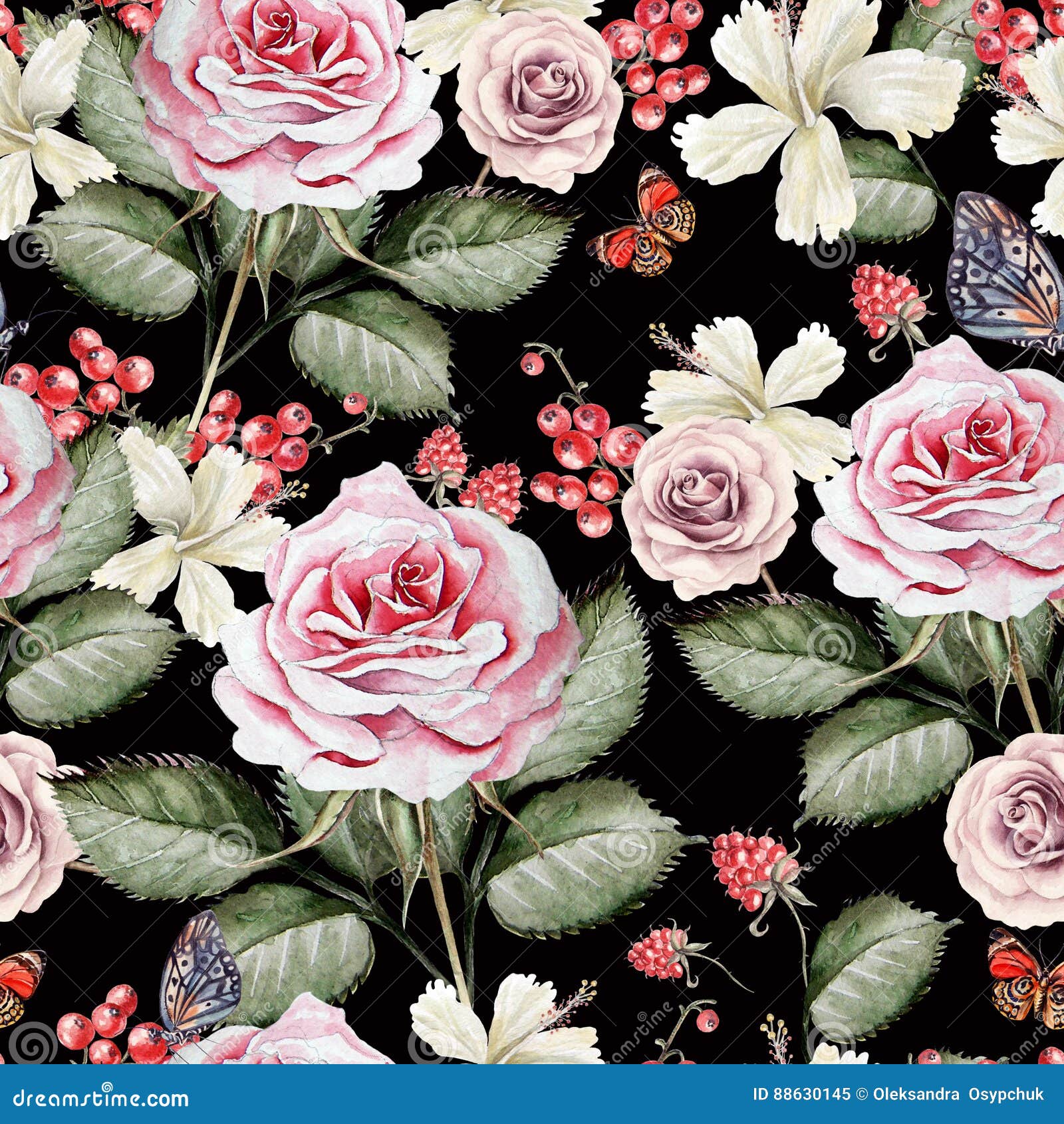 Aquarellmuster Mit Rosen Und Korinthen Stock Abbildung - Illustration ...